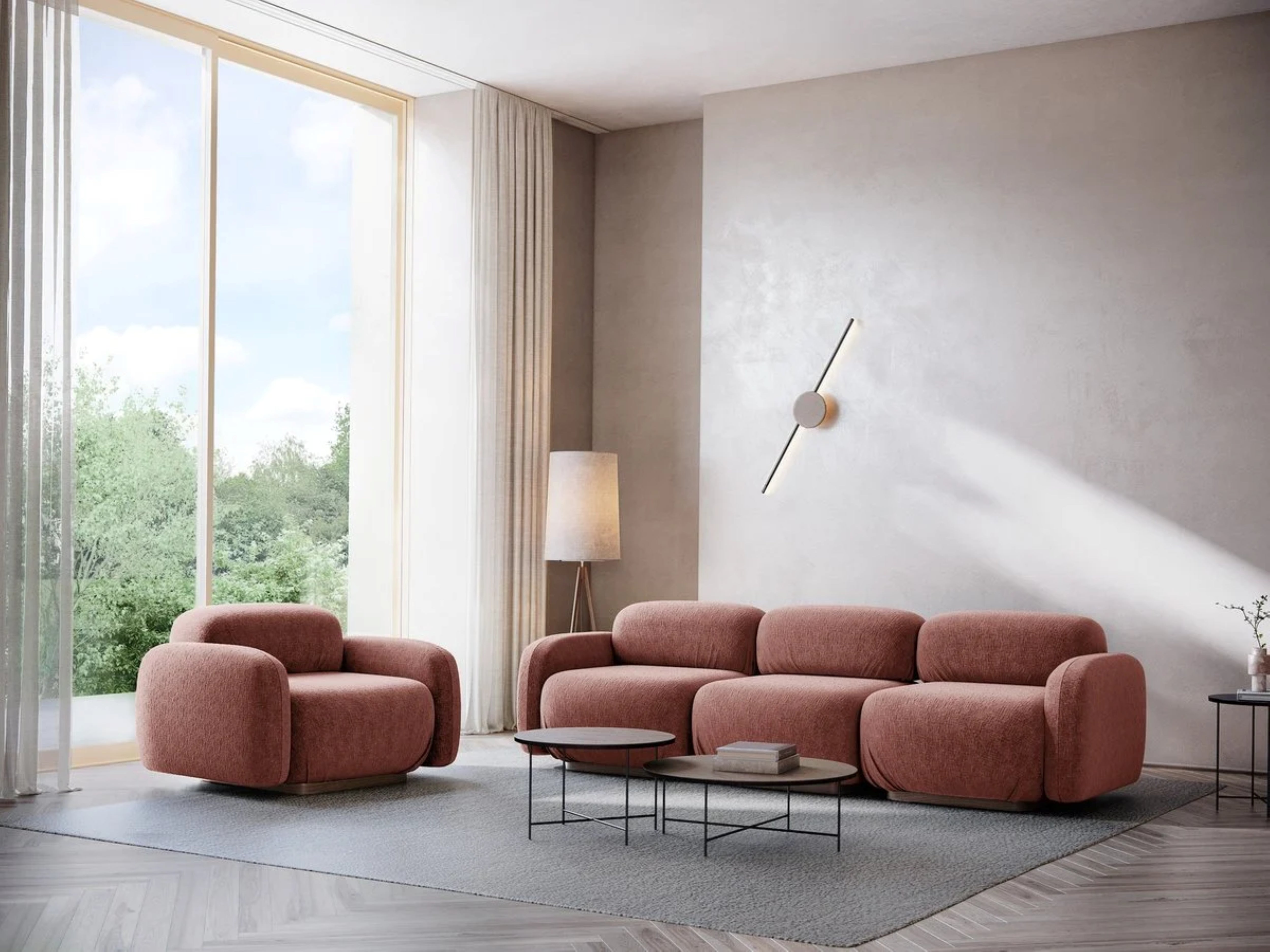 3-Seater Modular Sofa AILANI Terracotta Boucle