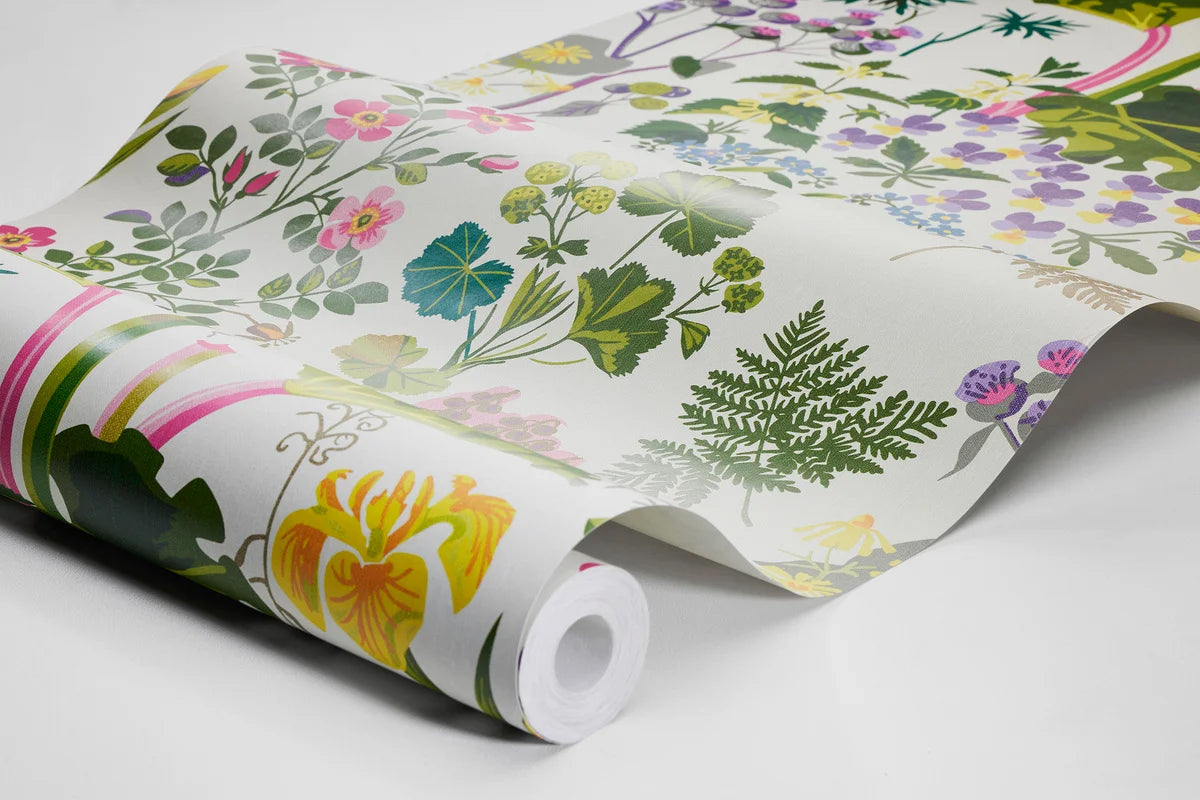 Wallpaper with a floral plant pattern GOCKEN JOBS RABARBER white with green