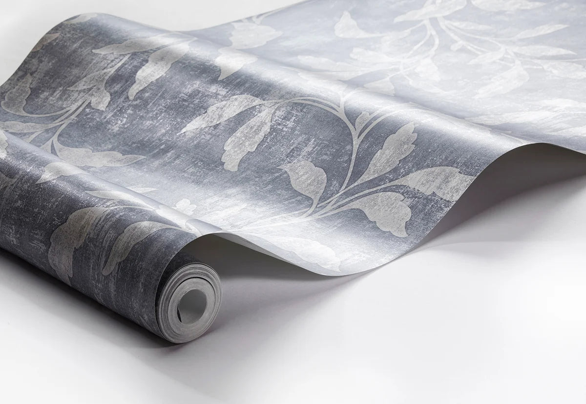 Non-woven paper wallpaper with a floral pattern ROSEWOOD NIGHT blue