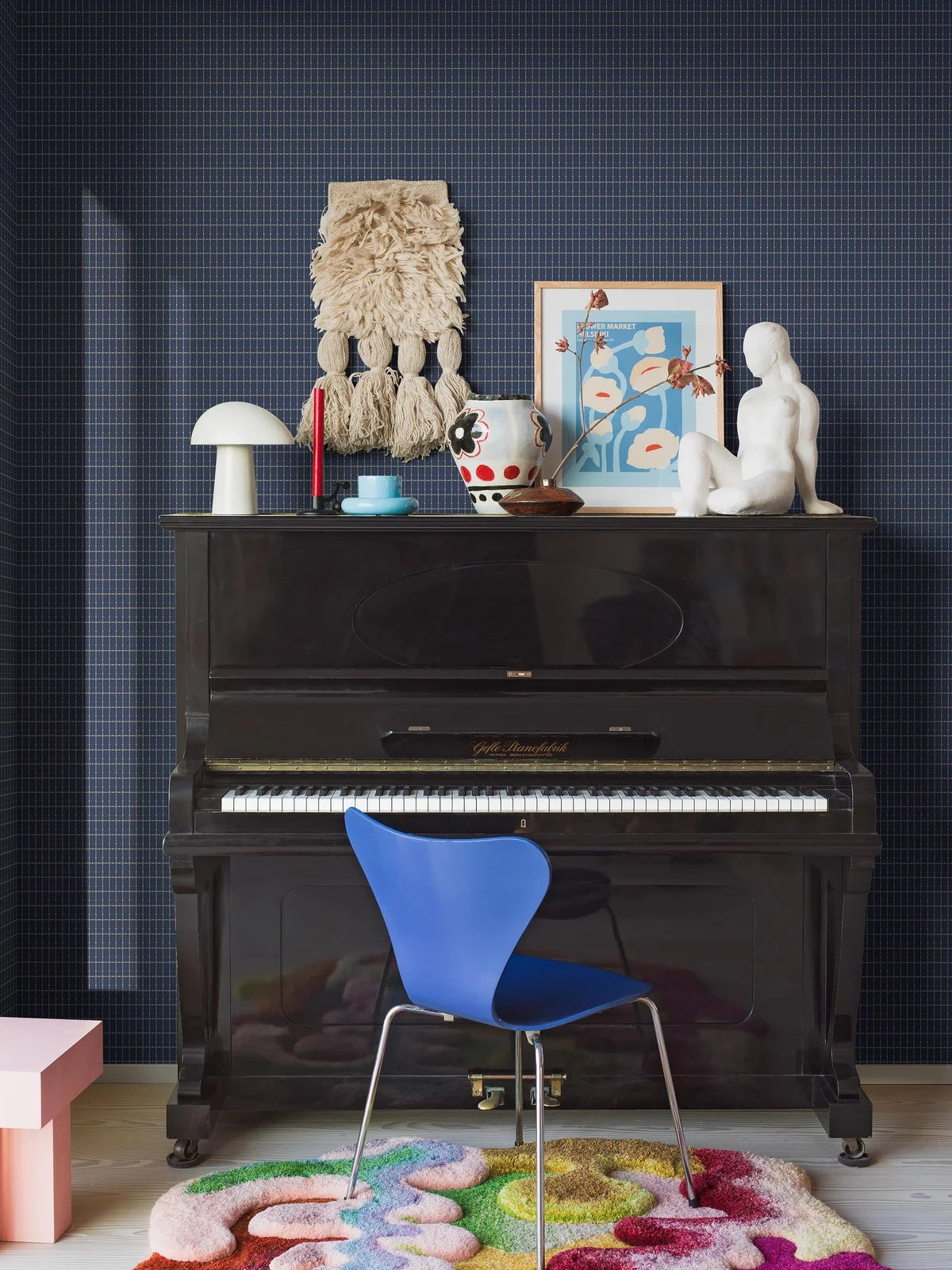 Vlies-Tapete mit Karomuster ALVAR AALTO M.I.T blau