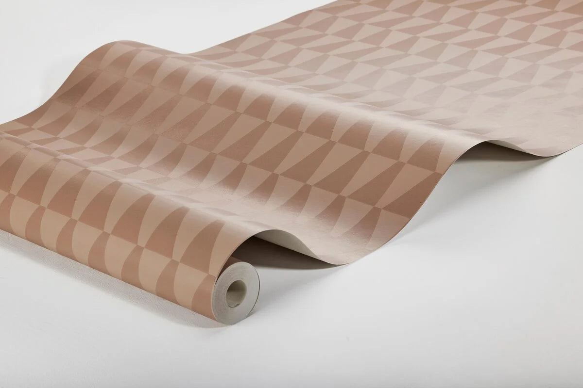 Vlies-Tapete mit geometrischem Muster TRAPEZ schmutziges Rosa mit Beige