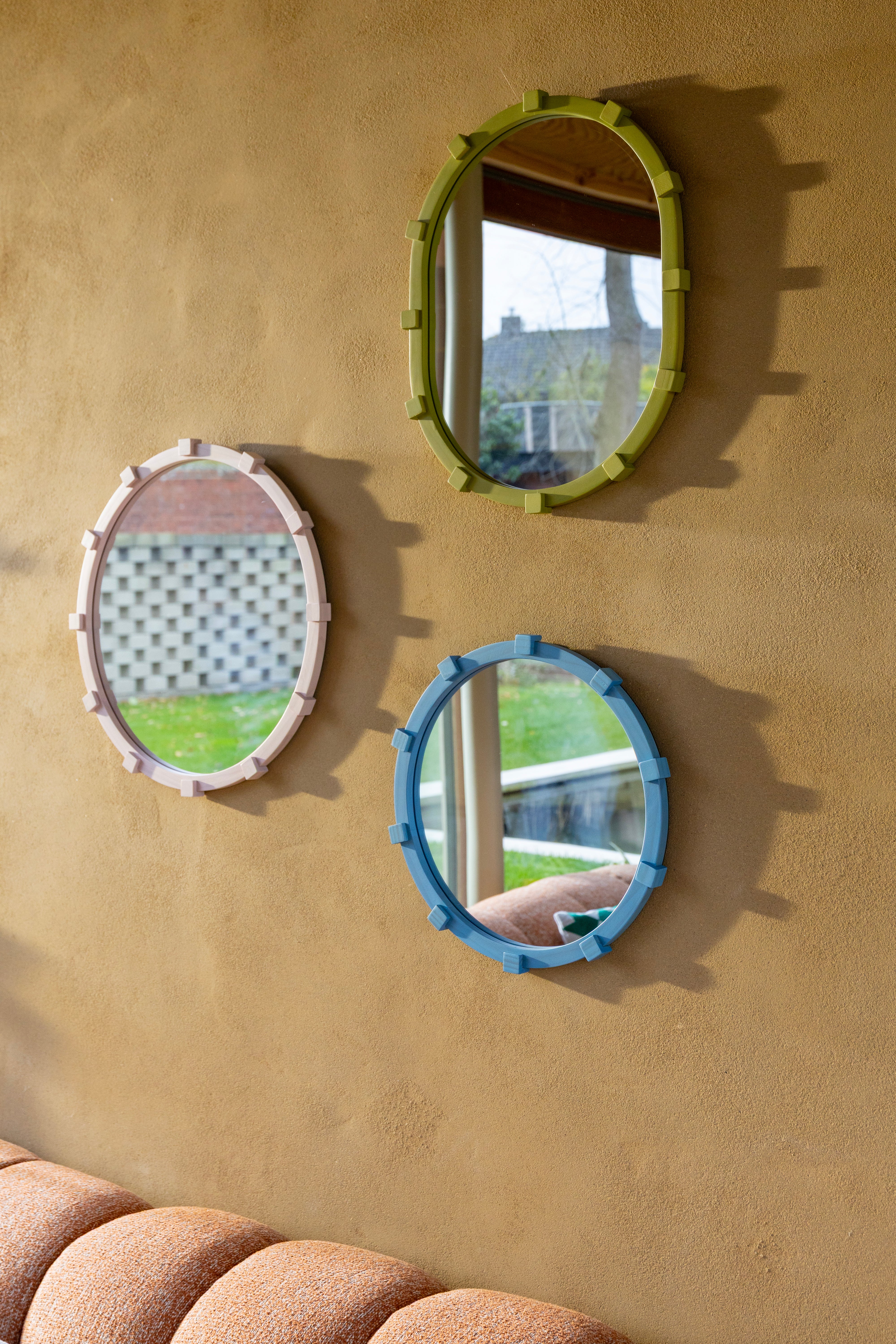 Oval Mirror CHUNK Green Wood