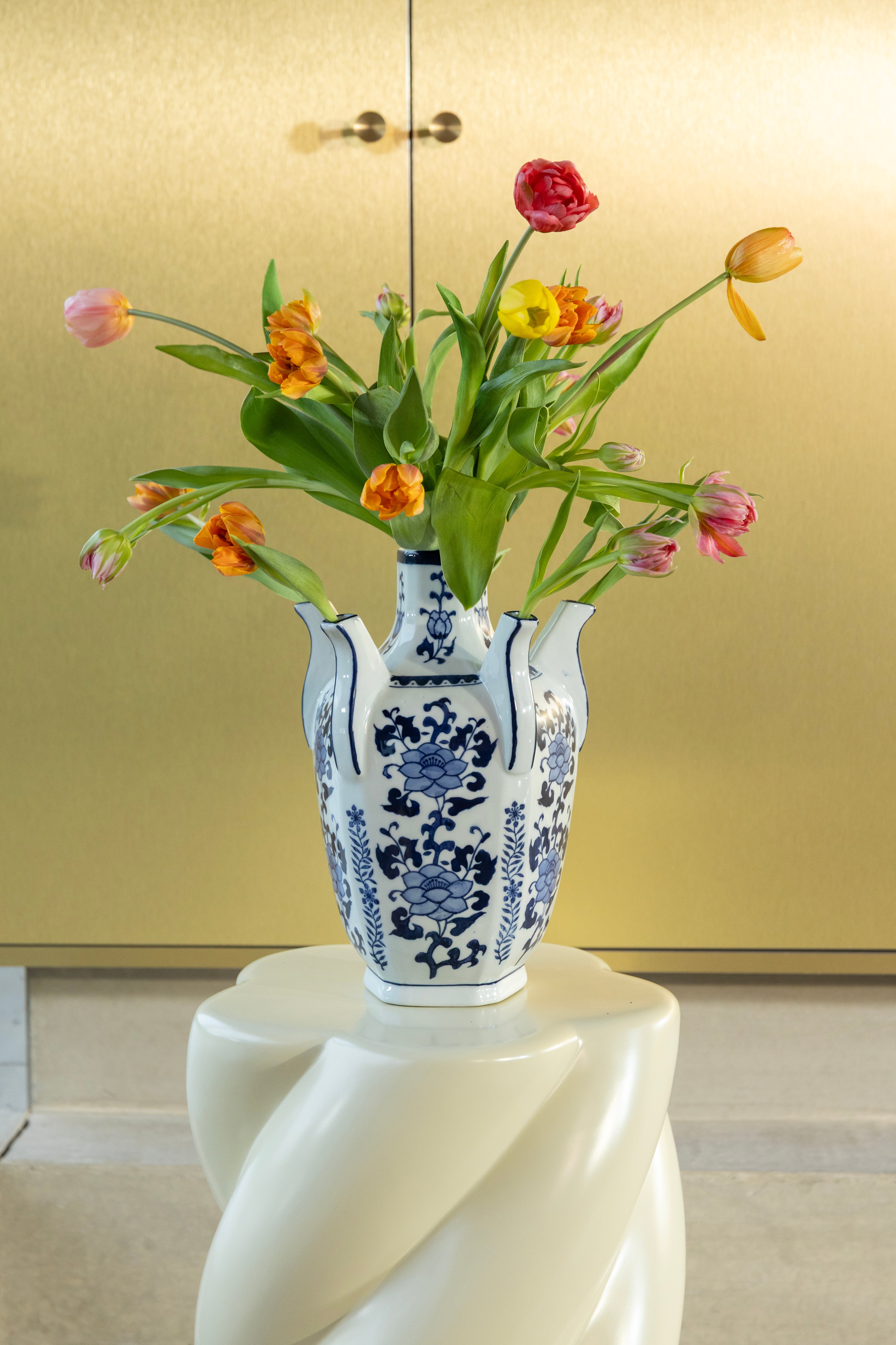 Vase TULIP ATLAS weiß mit Blau