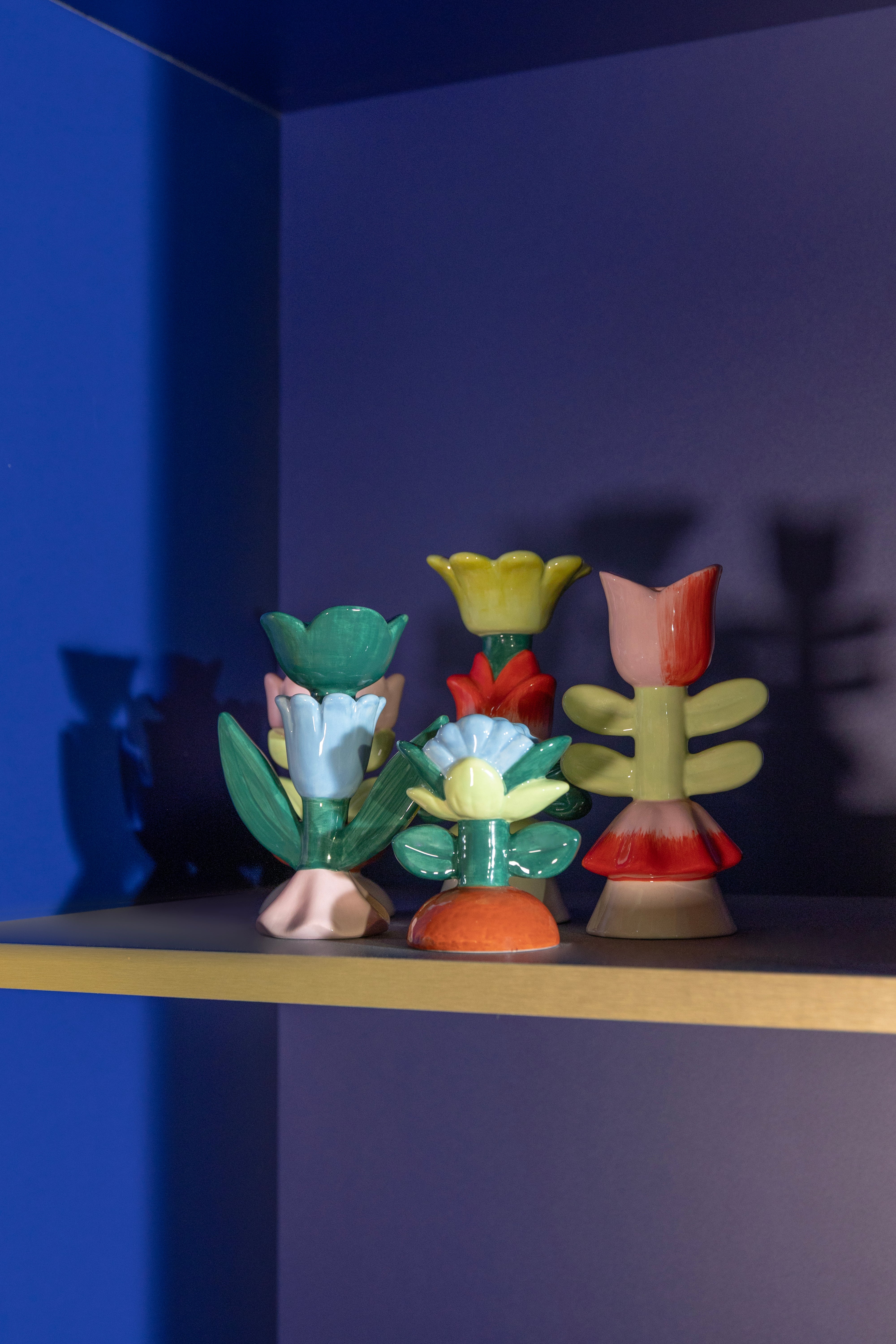 Kerzenhalter BLUME grün mit blau und rot