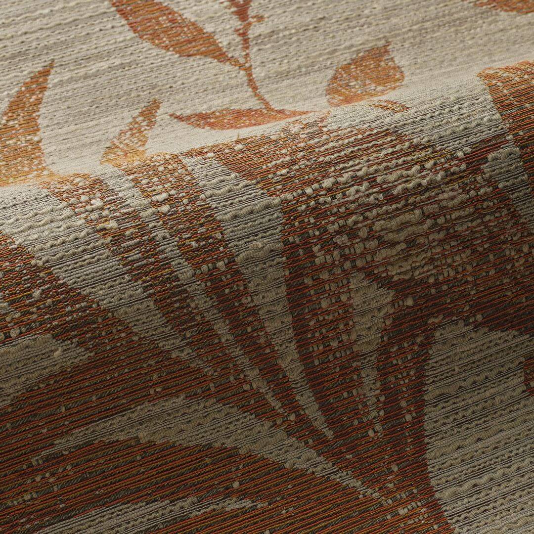 Textile wallpaper with a plant motif of SALIX leaves - ORANGE BRÛLÉ/OCHRE burnt orange with beige