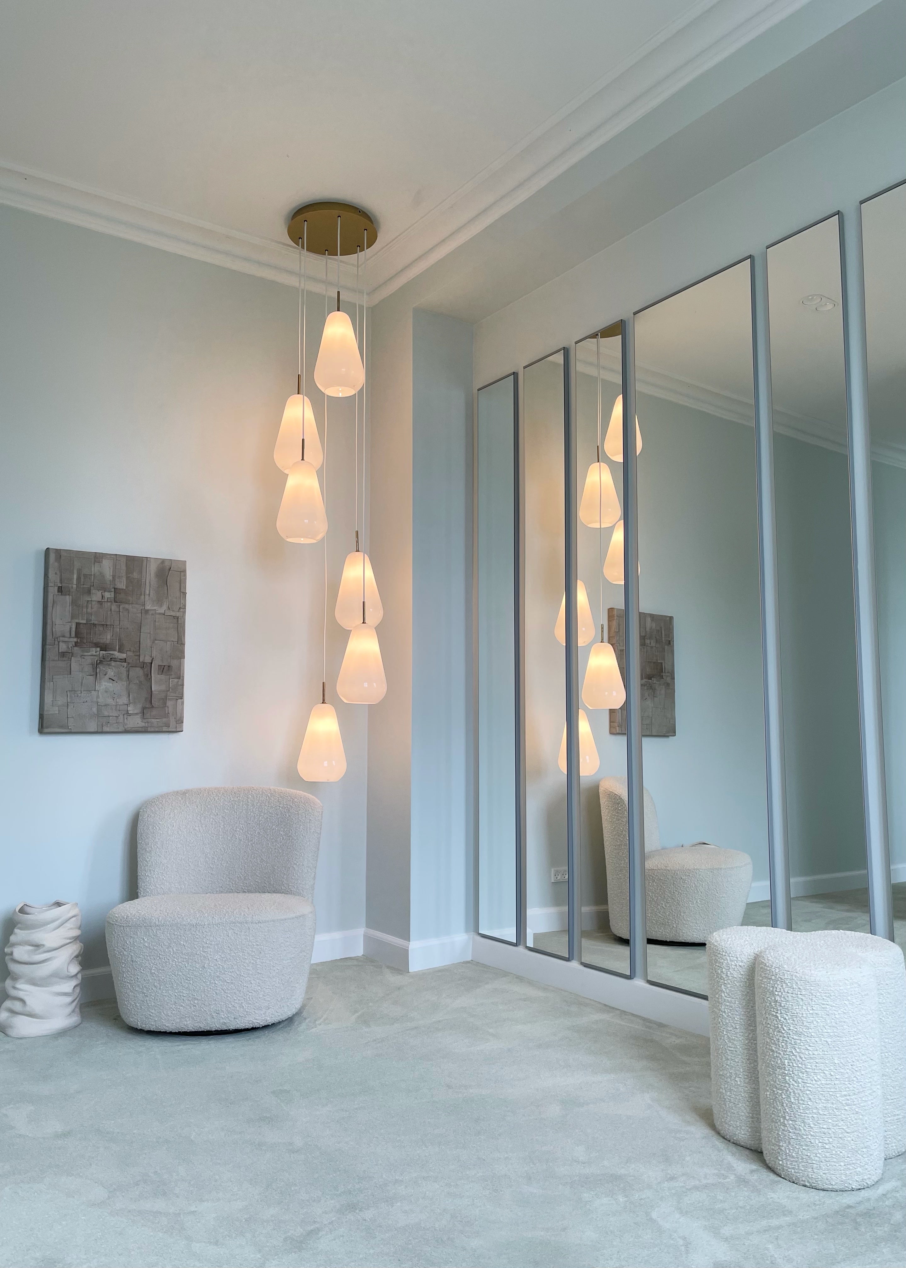 ANOLI 6 Pendant Lamp in Gold with Opal Glass