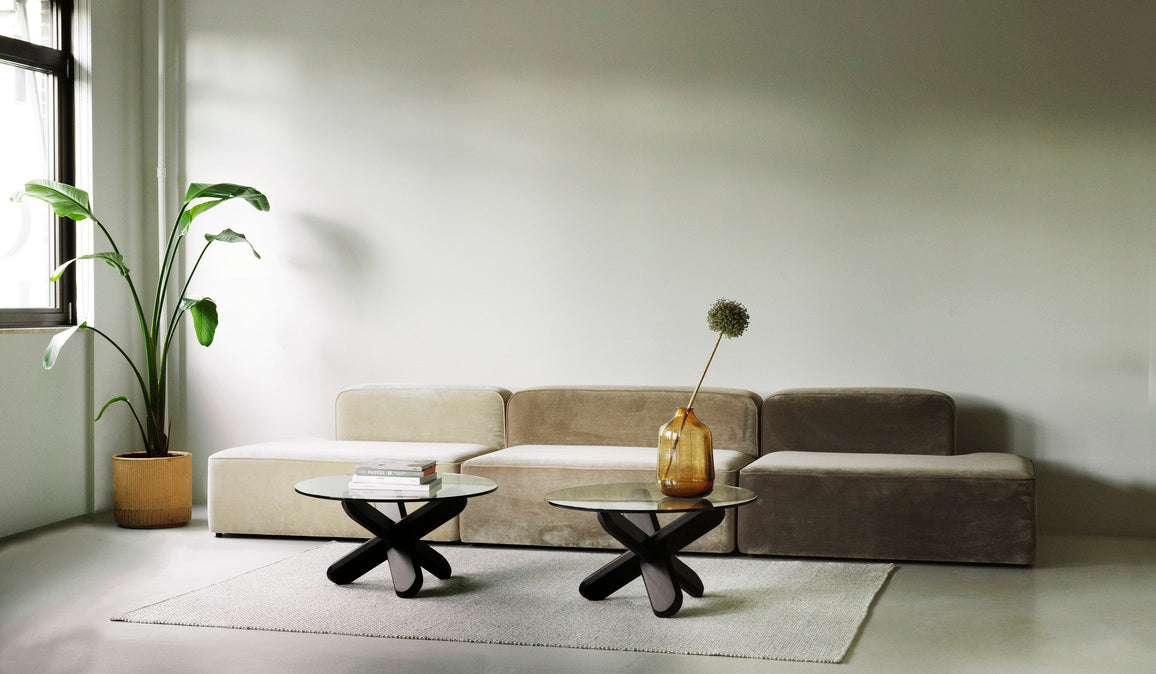 Coffee table Ding glass with an oak base