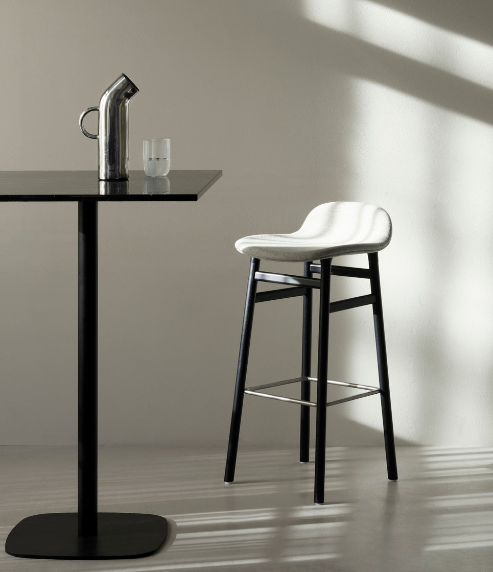 Hocker forms warm gray with an oak base