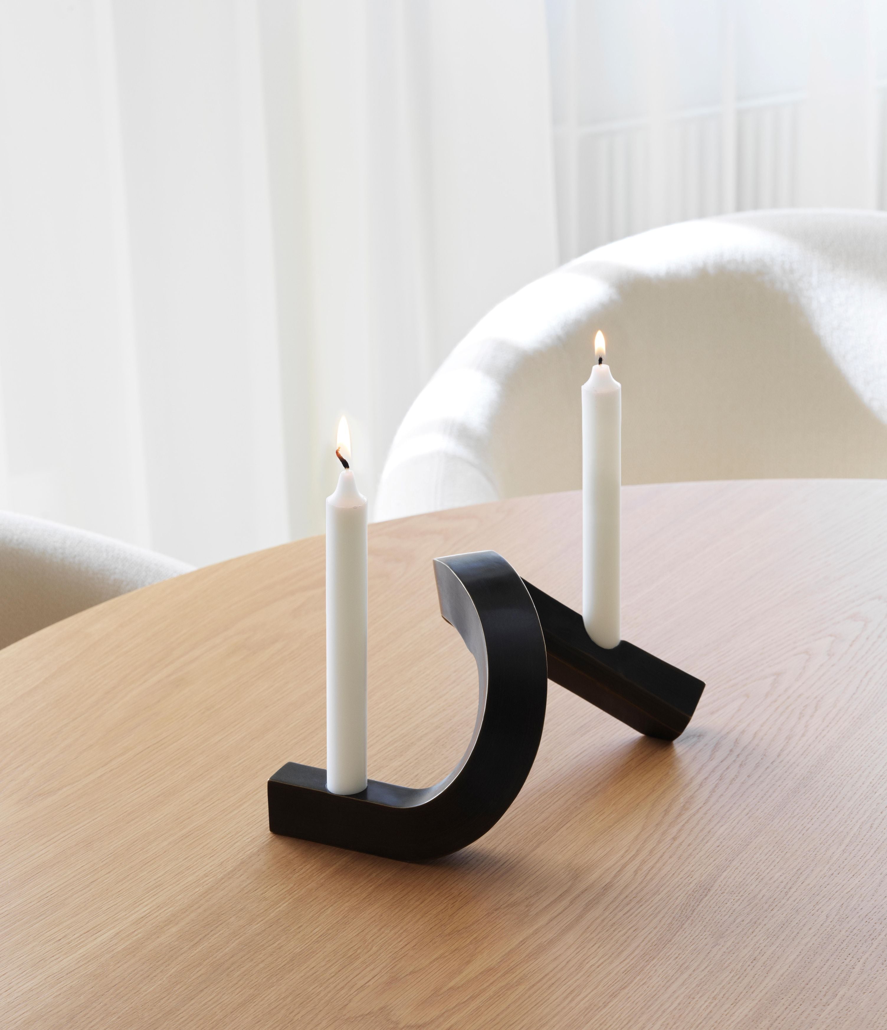 CROOKED TWO Candle Holder in Antiqued Brass