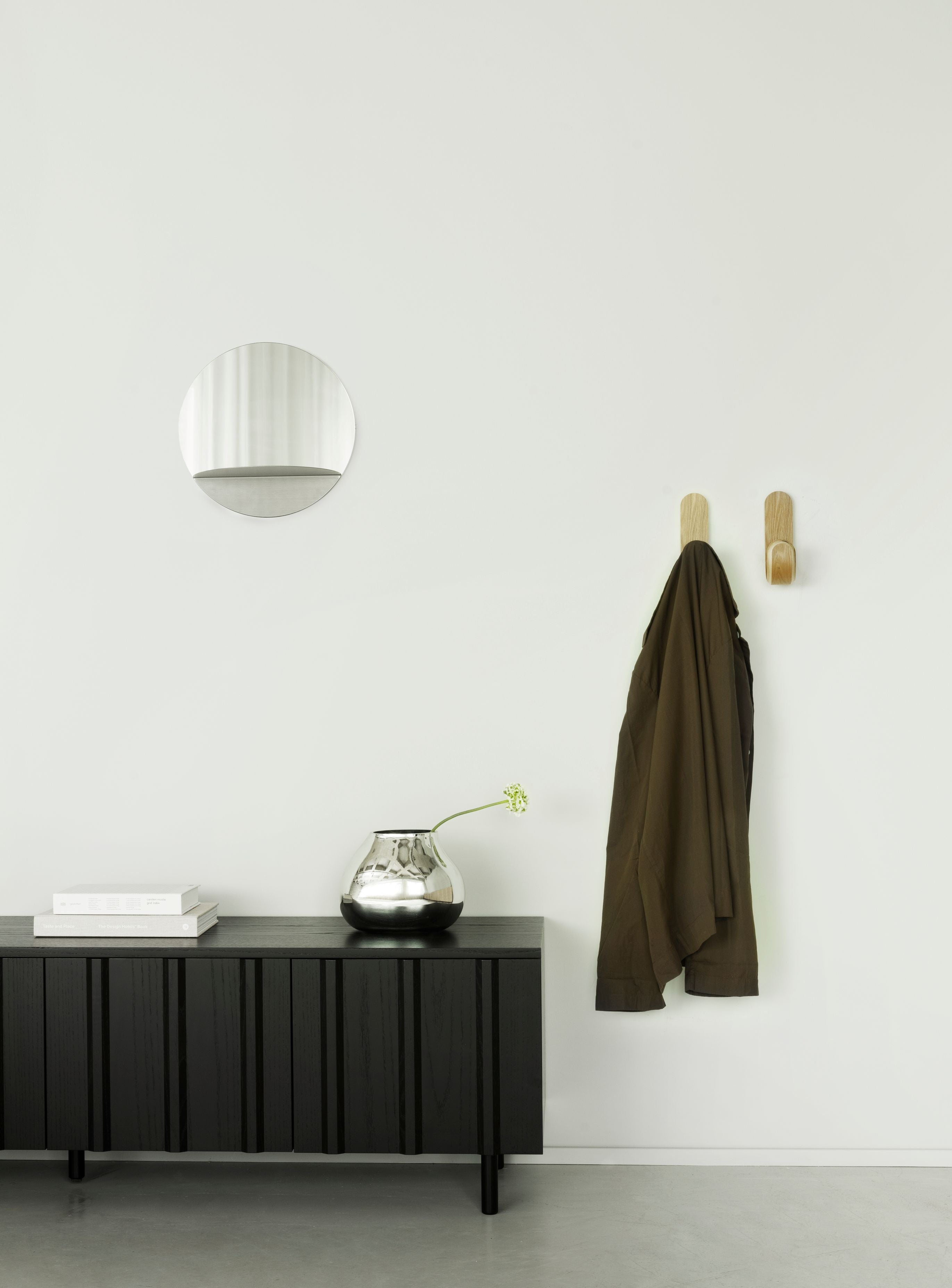 Horizont Rundspiegel mit Regal grau