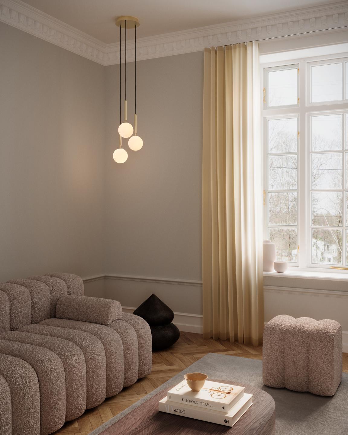 Pendelleuchte MIIRA 3 messing mit opalem Glas