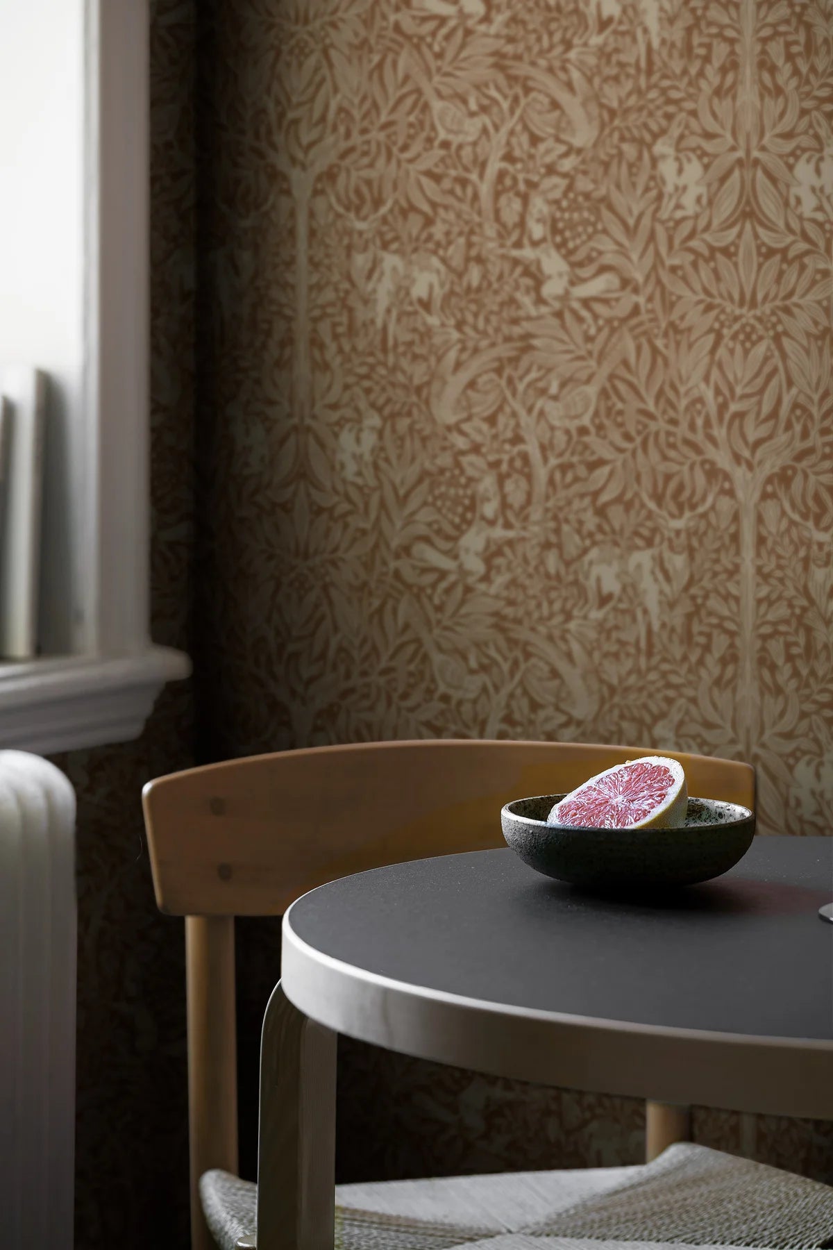 Wallpaper with a plant pattern and forest theme UNDER THE ELDER TREE brown with white