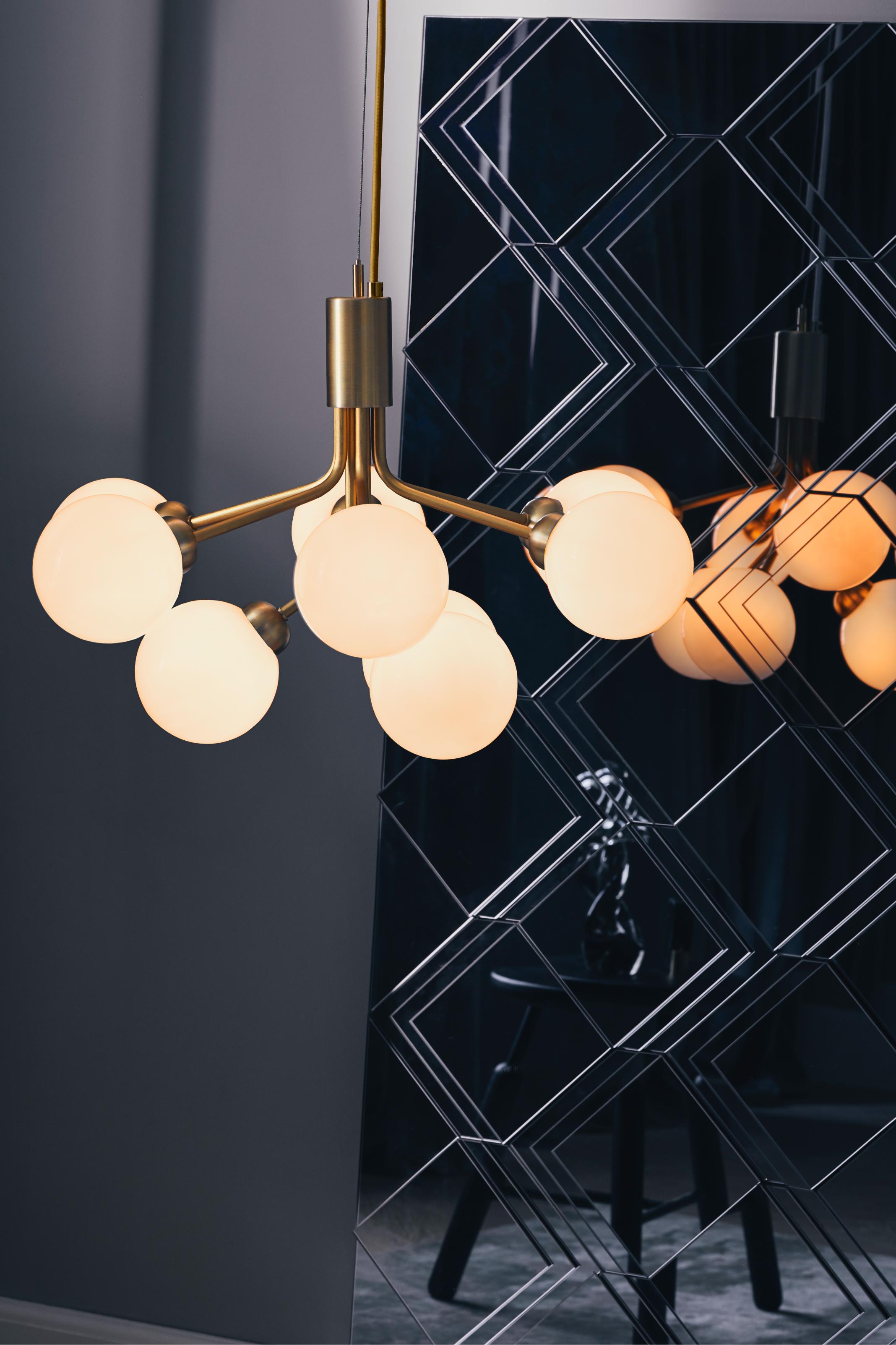 APIALES 9 Brass Pendant Lamp with Opal Glass [Antonina] [Amelia spr]