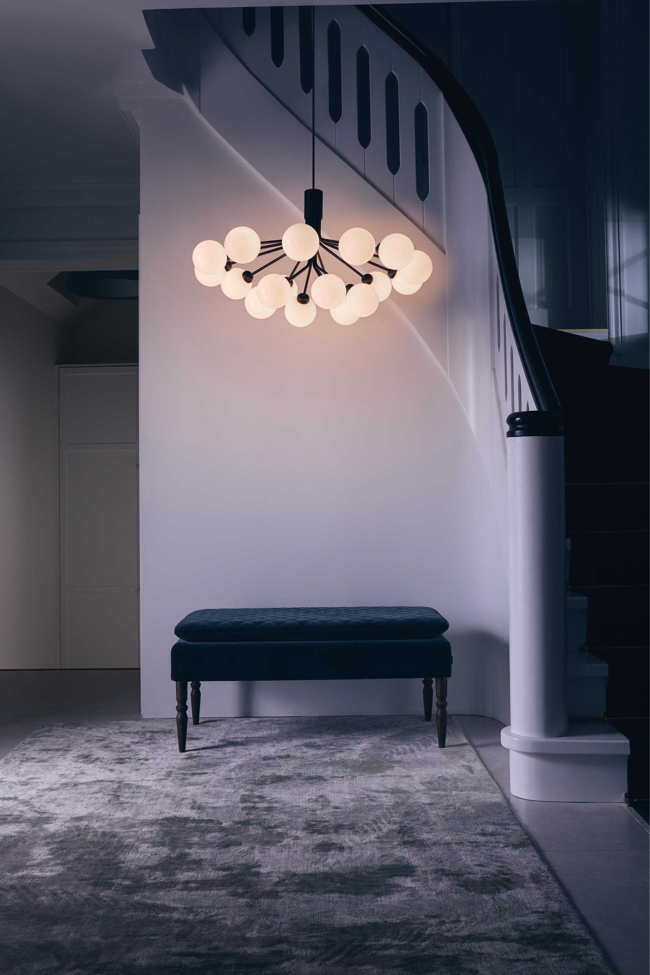 APIALES 18 Black Chandelier with Opal Glass