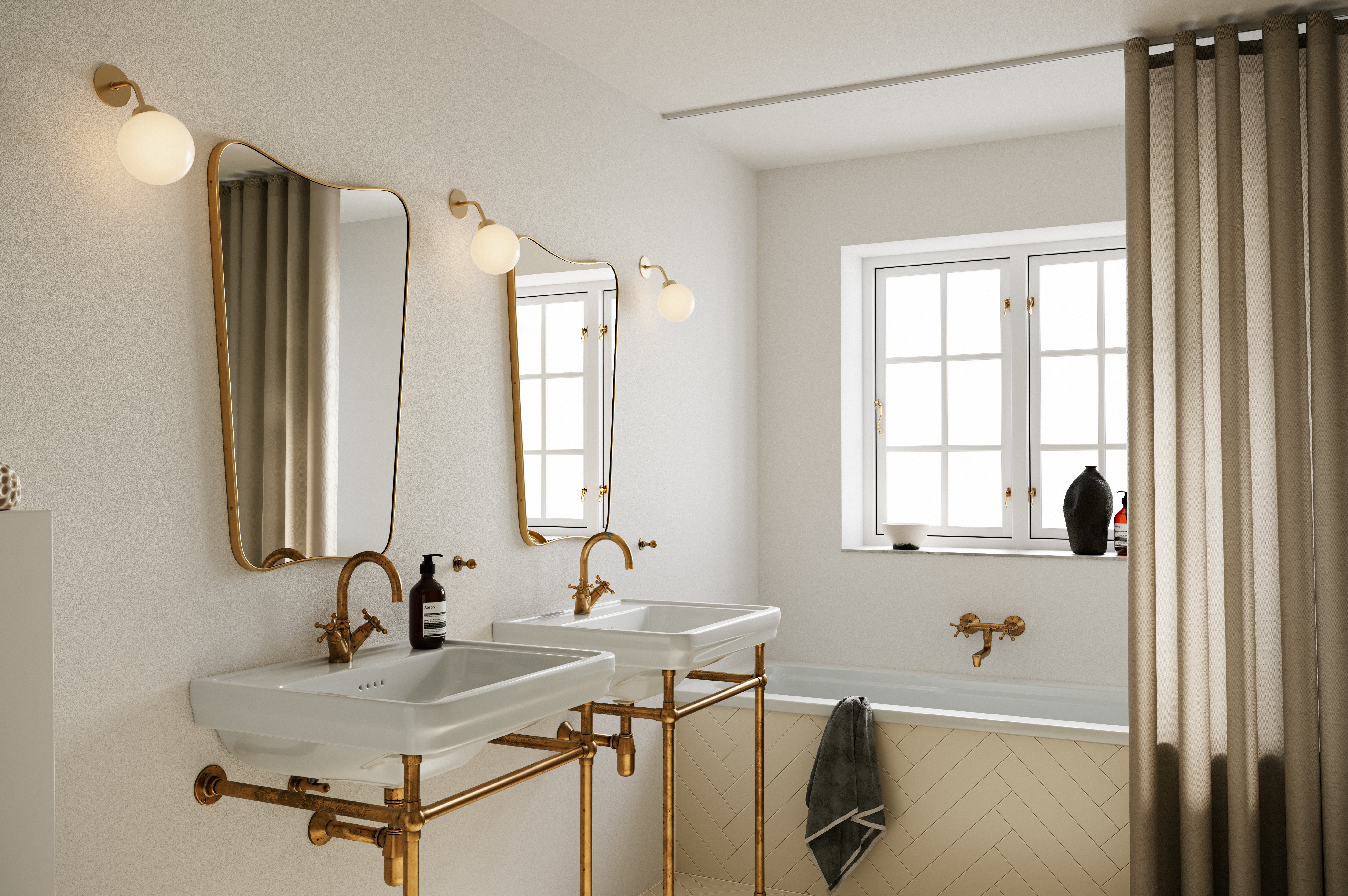 APIALES Wall Lamp in Brass with Opal Glass