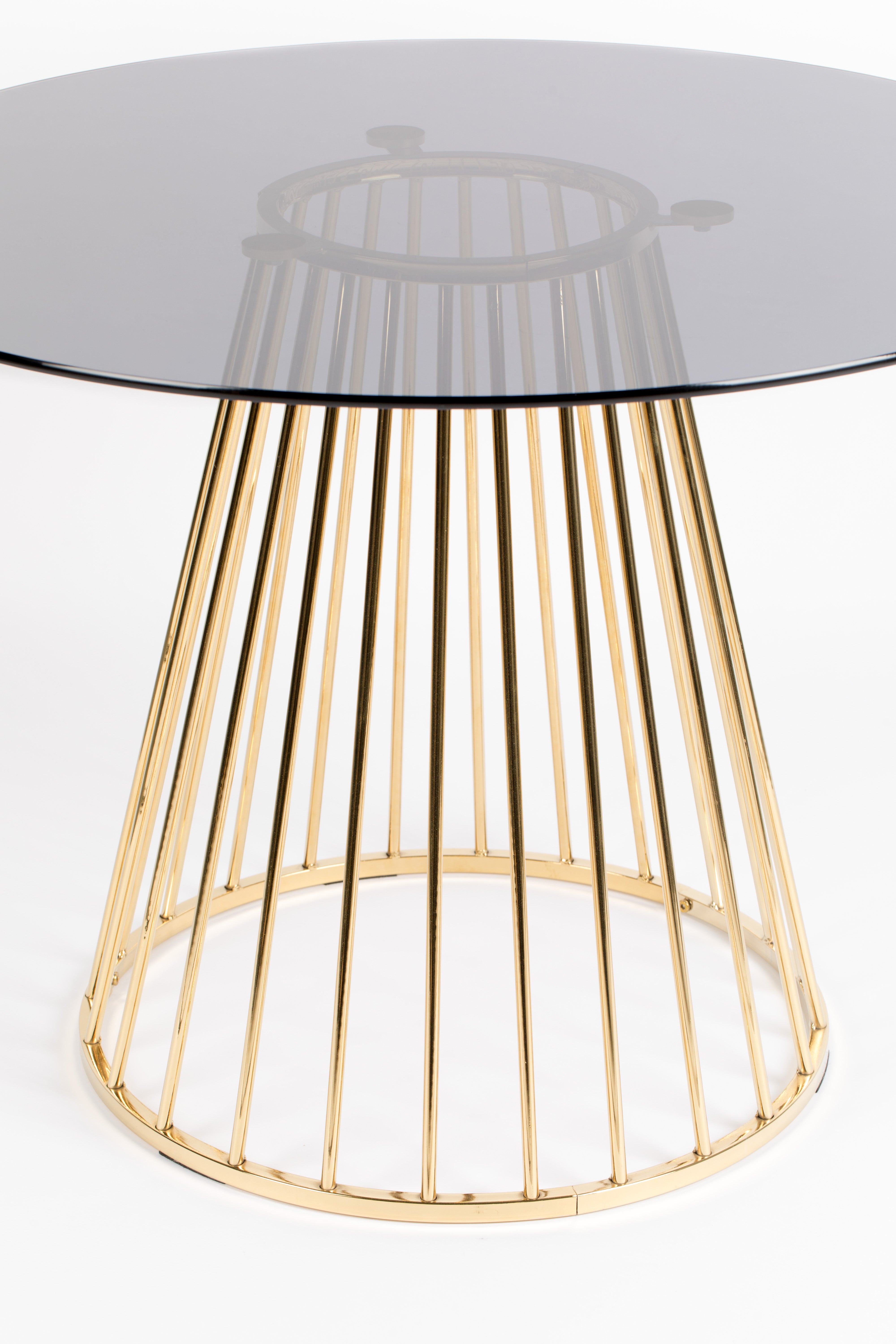 Runder Tisch FLORIS mit schwarzem Glas und goldenem Fuß