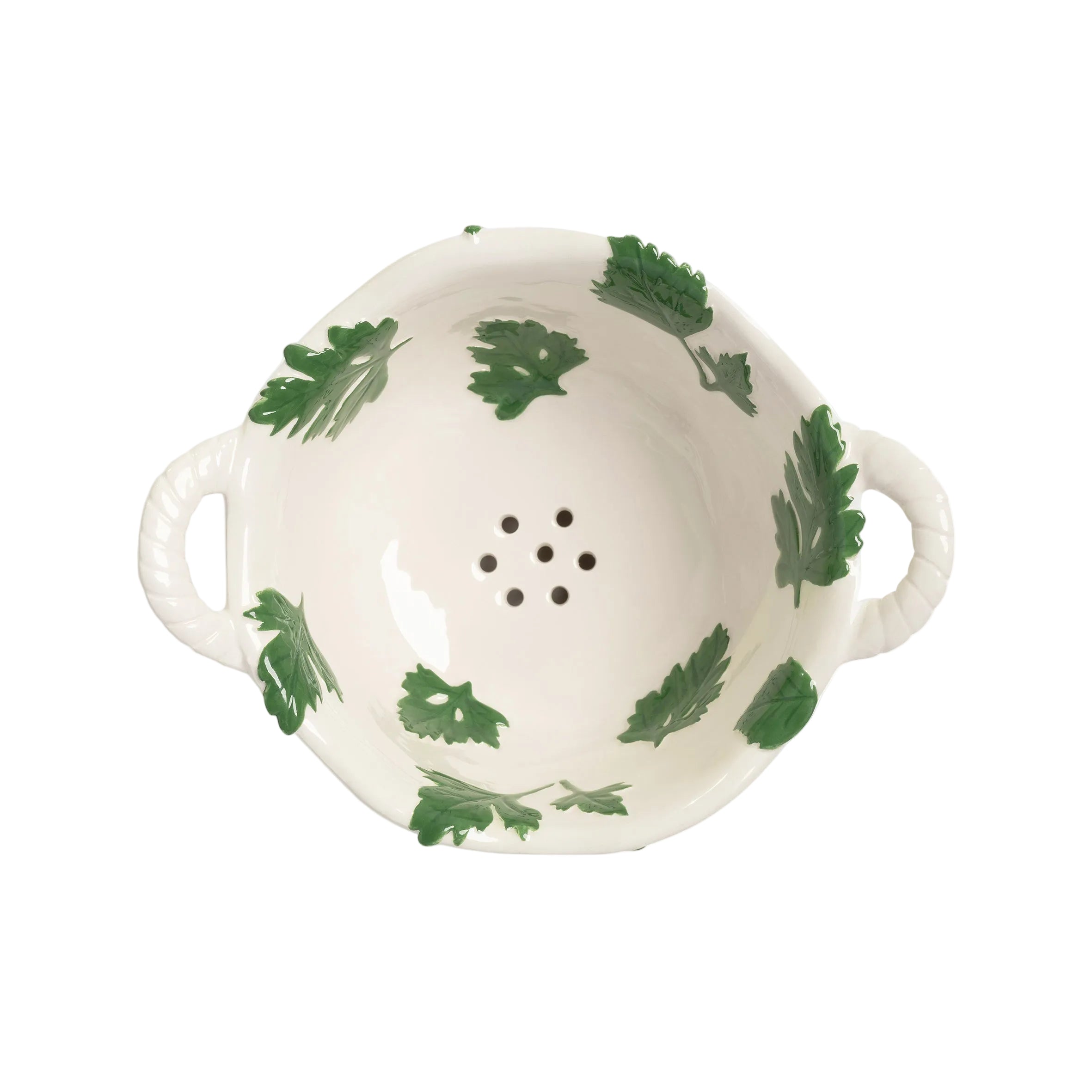 White colander with green base PARSLEY