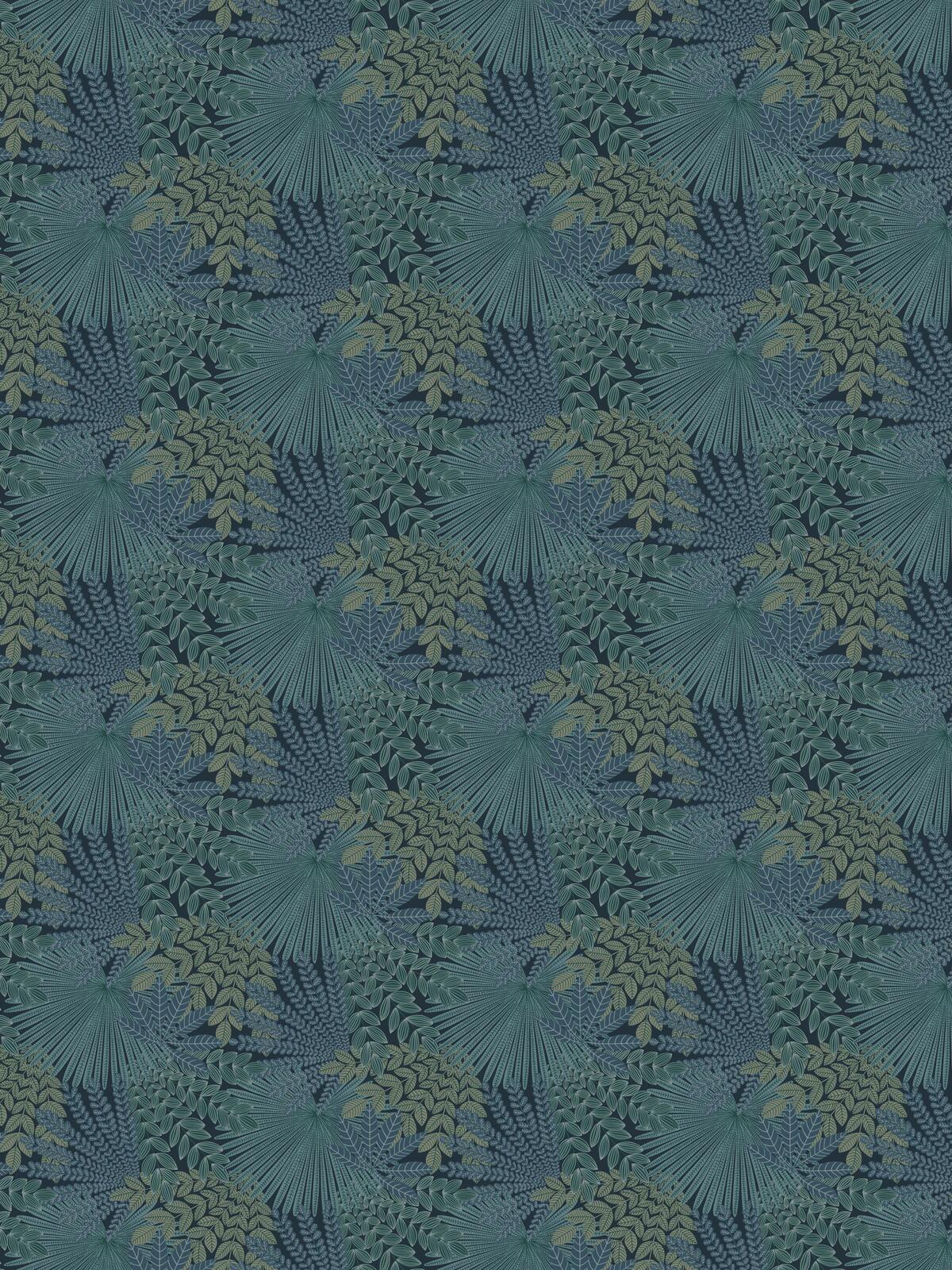 Tapete mit pflanzlichem Motiv VELVET LEAVES in Marineblau mit Grün