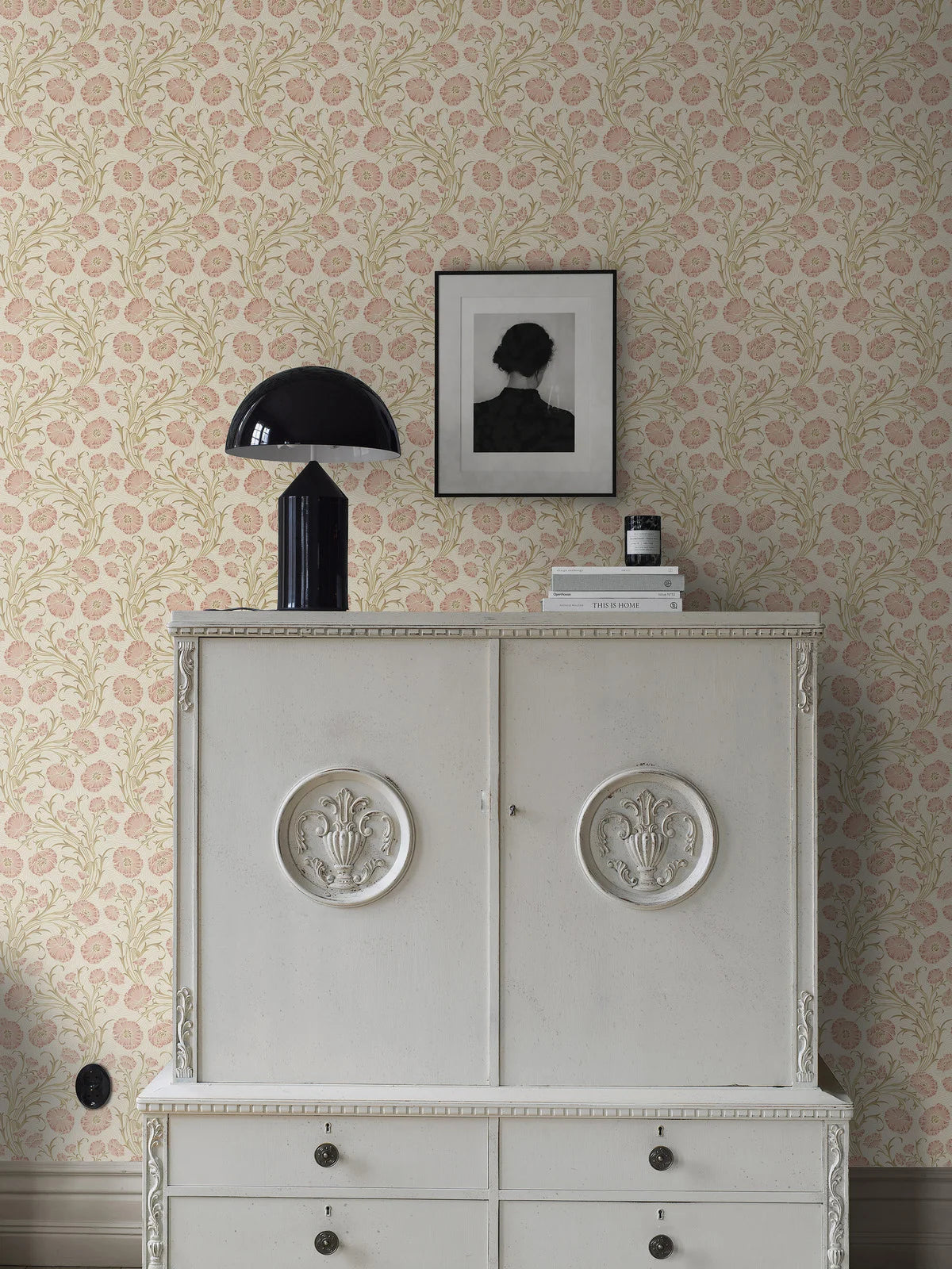 Tapete mit Pflanzenmotiv Blumen POPPY FLOW warmes Beige mit Rosa