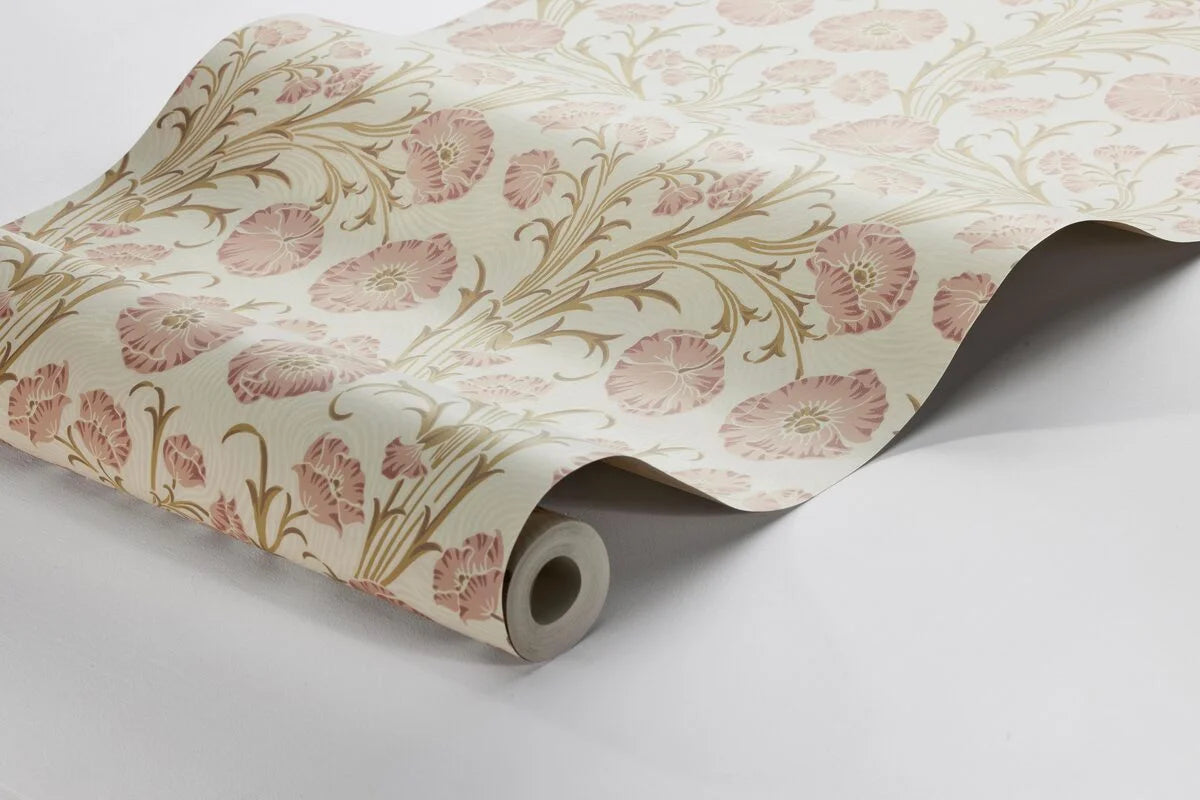Tapete mit Pflanzenmotiv Blumen POPPY FLOW warmes Beige mit Rosa