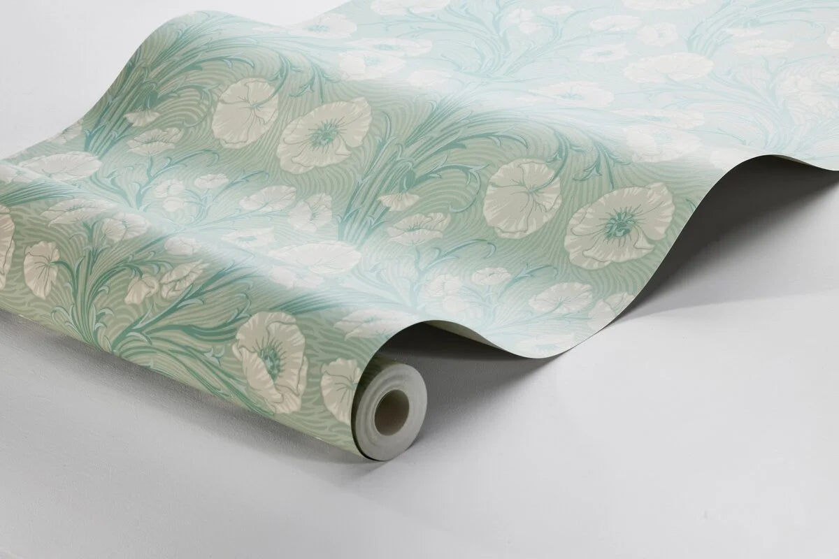 Tapete mit Pflanzenmotiv Blumen POPPY FLOW grün mit beige