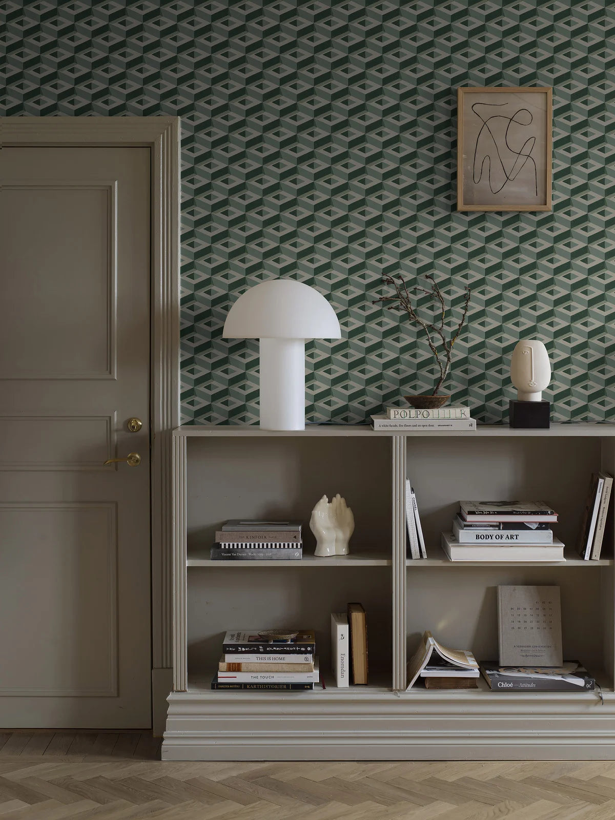 Wandbild mit geometrischem 3D-Motiv BOXEN grün