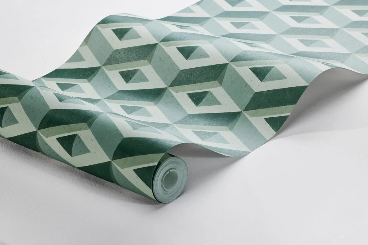 Wandbild mit geometrischem 3D-Motiv BOXEN grün