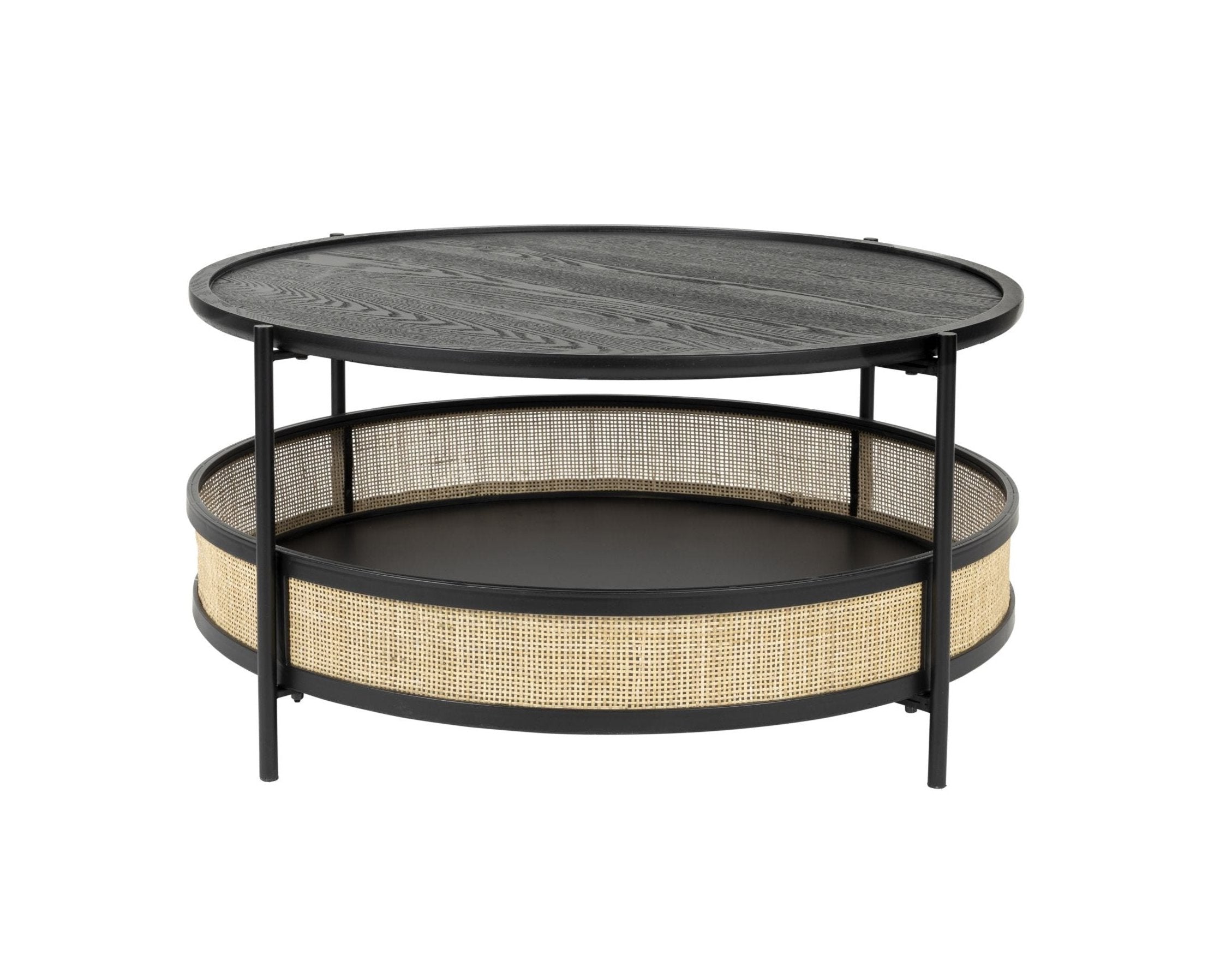 Round coffee table Makoto black with rattan