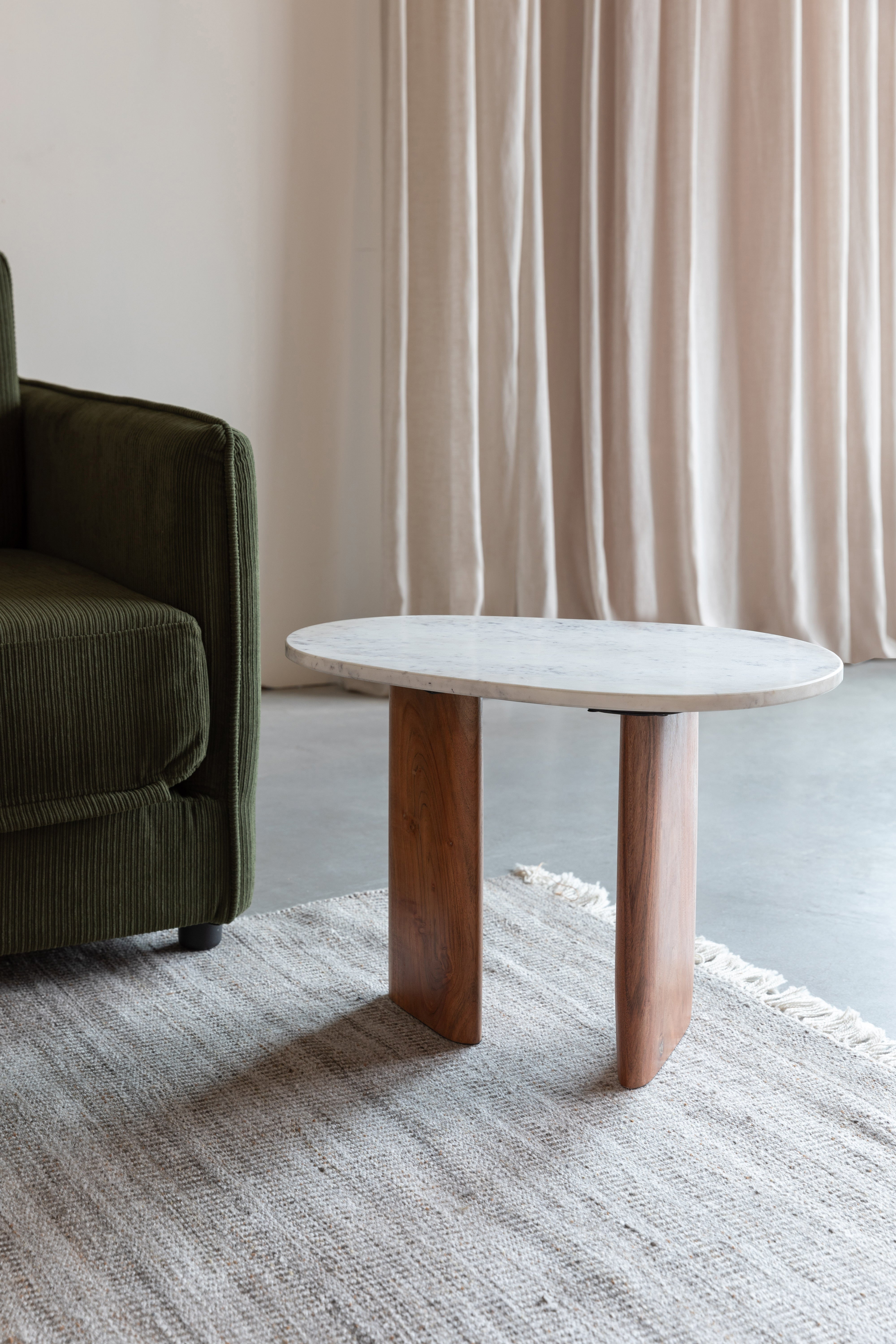 Side table Tanda white marble with a wooden base