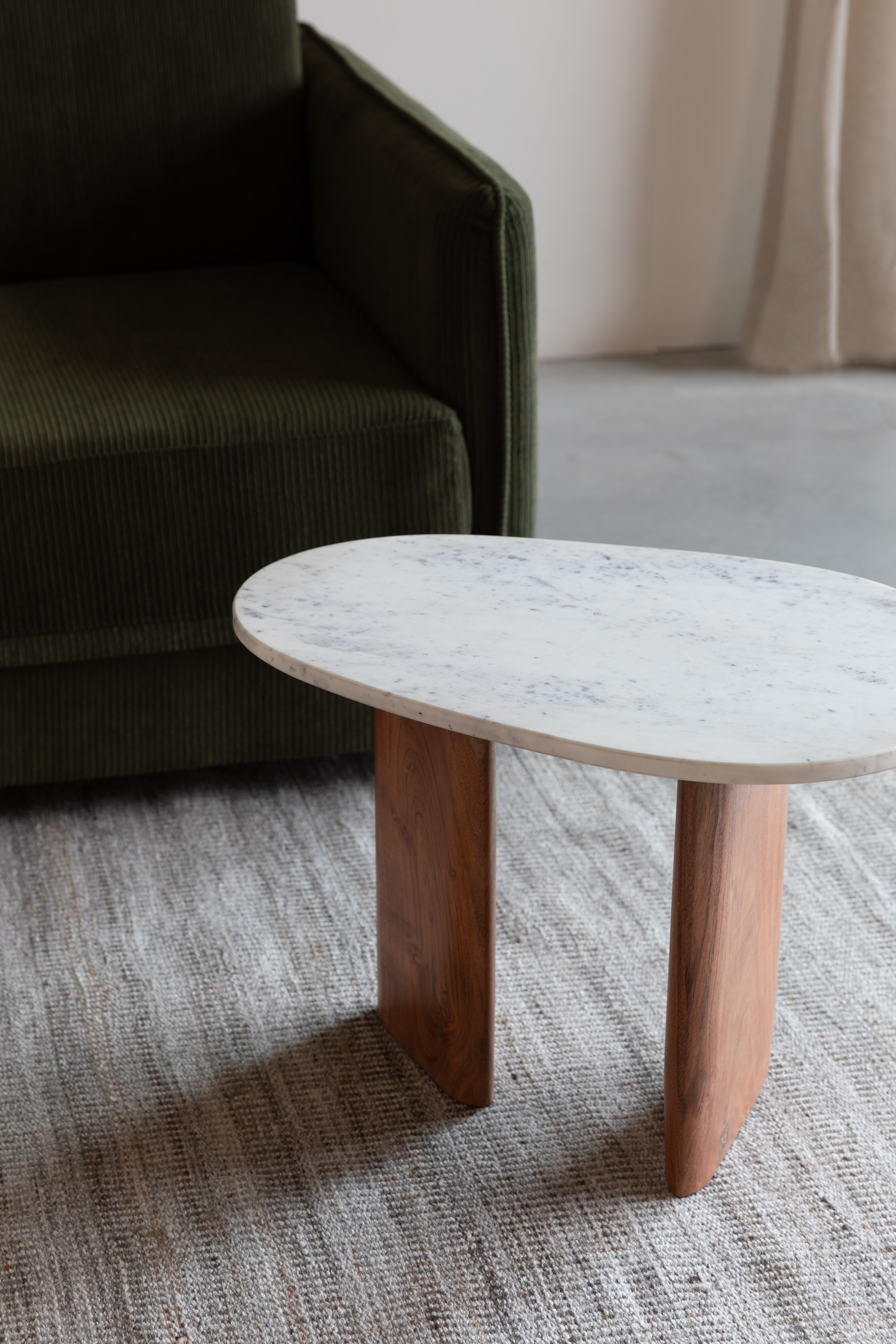 Side table Tanda white marble with a wooden base