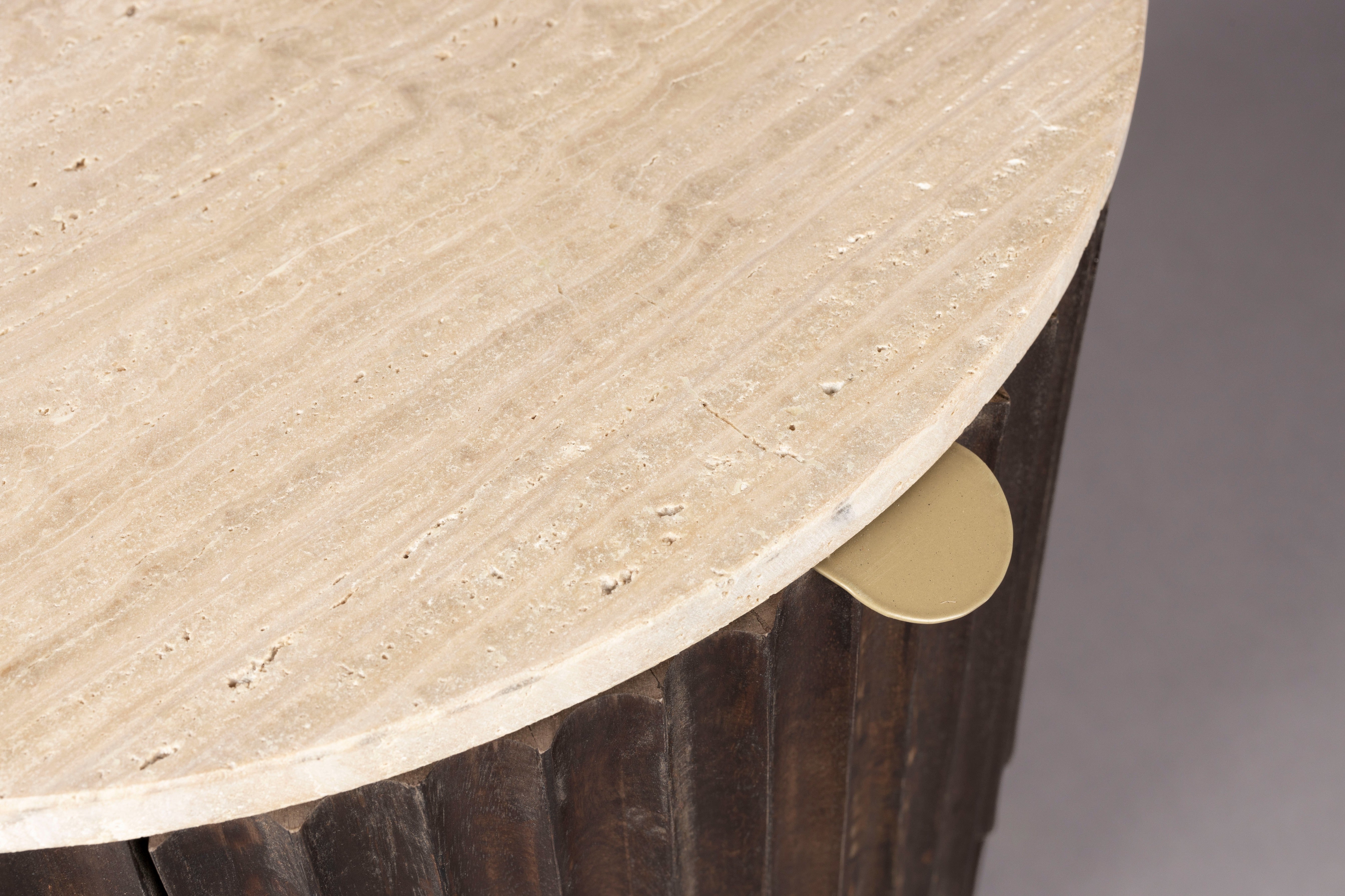 Beistelltisch MARLOW Travertin mit Holzfuß