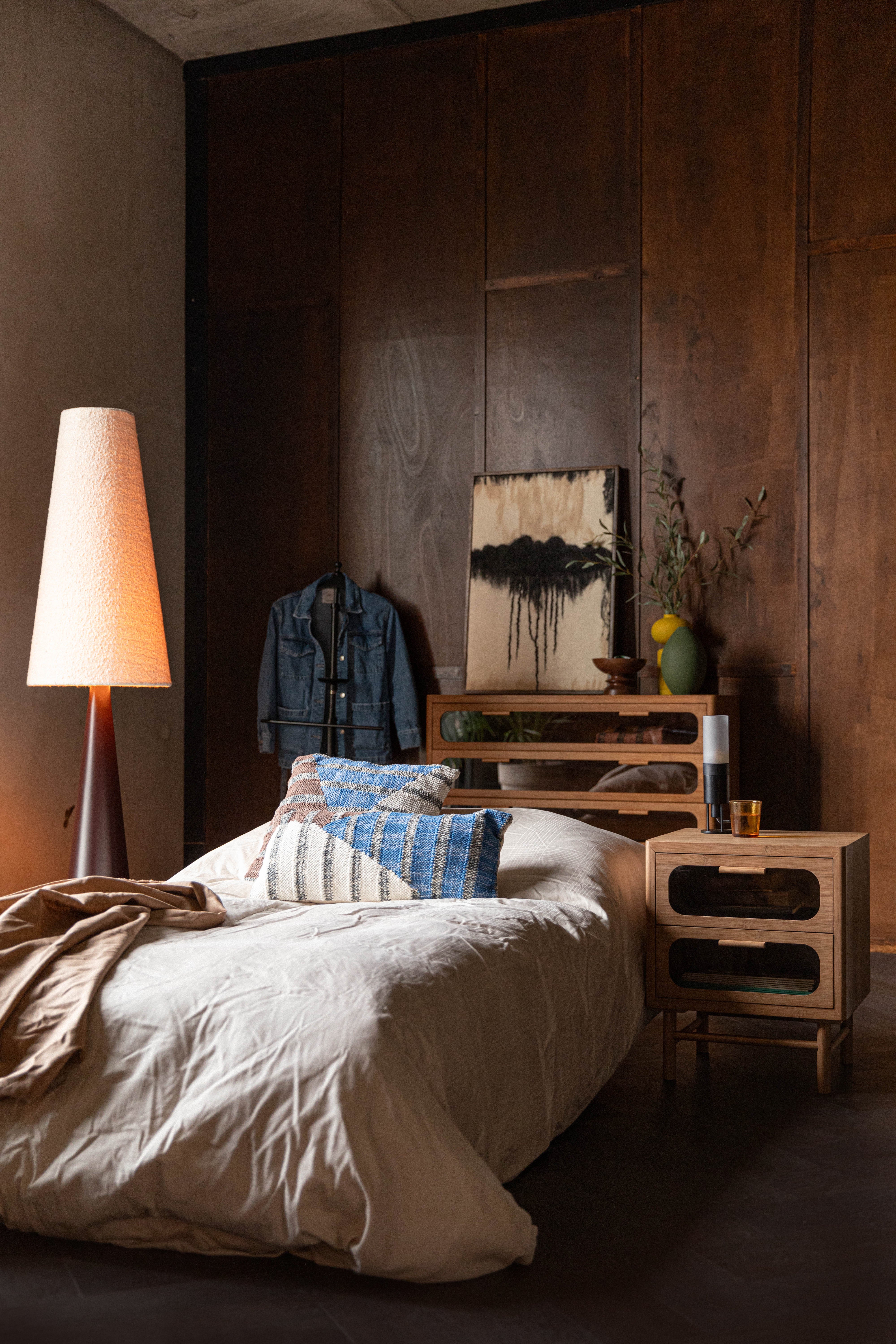 Nightstand CAROUN carbonized bamboo wood [Monika] [Amelia spr]