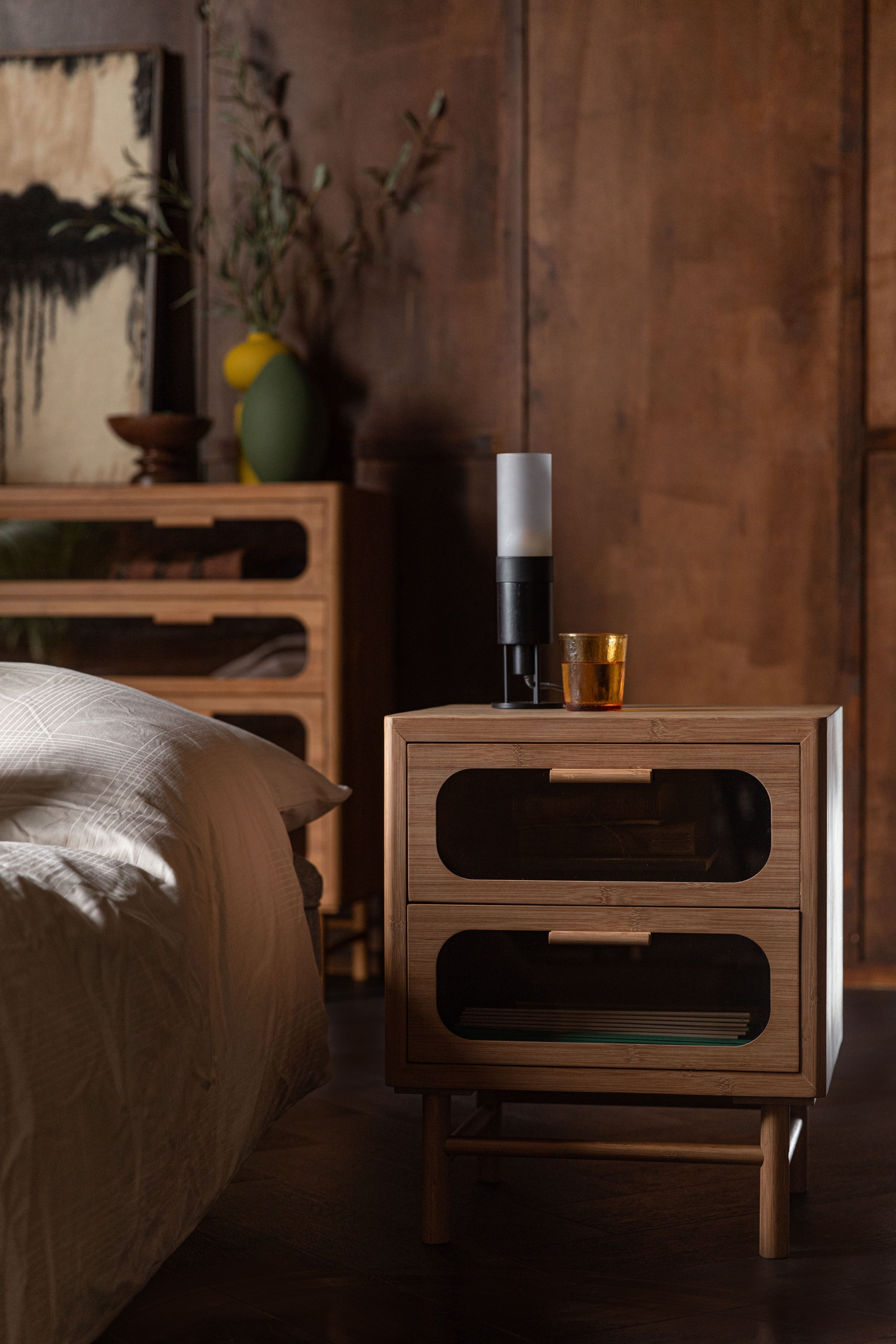 Nightstand CAROUN carbonized bamboo wood [Monika] [Amelia spr]