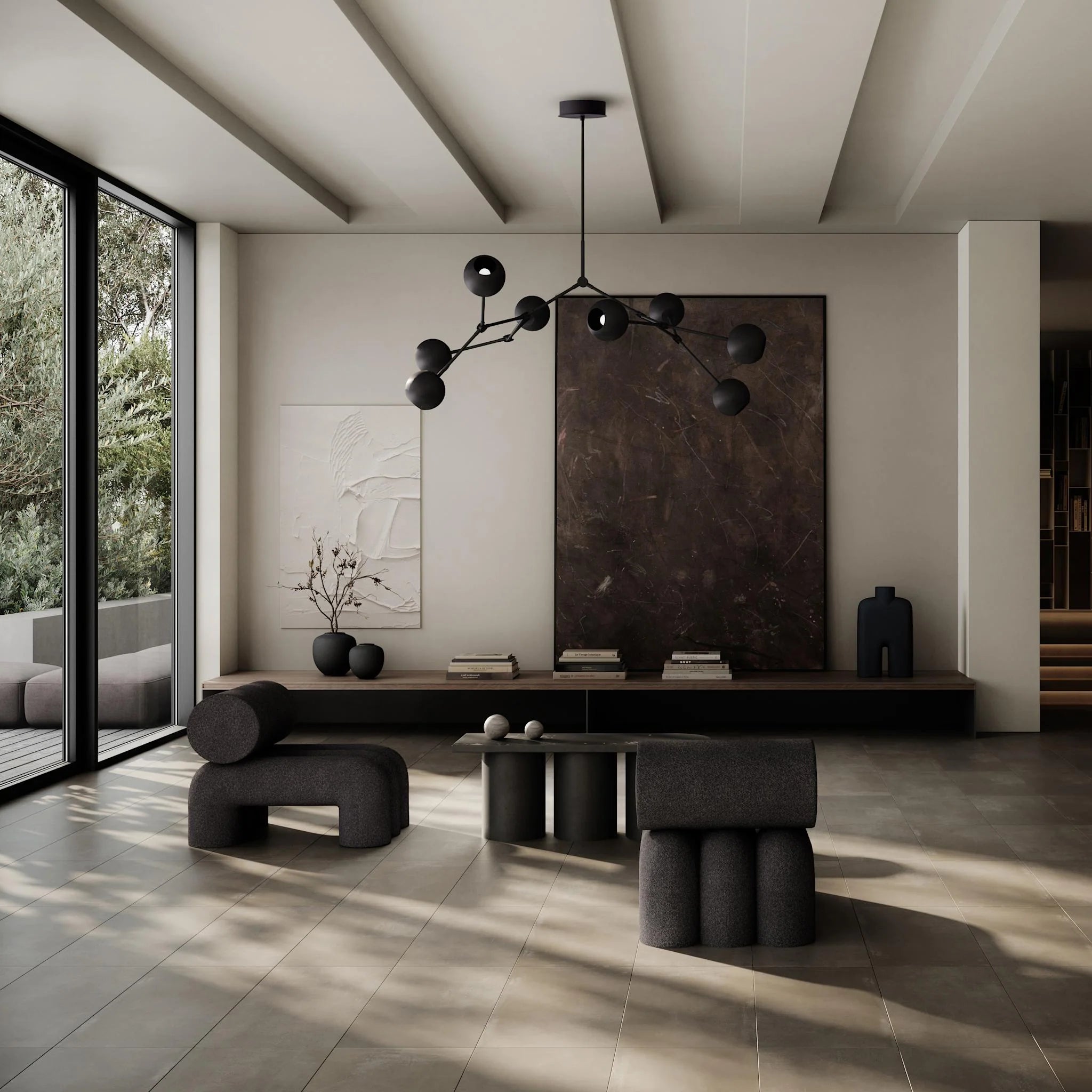 DROP GLOBE chandelier burnt black