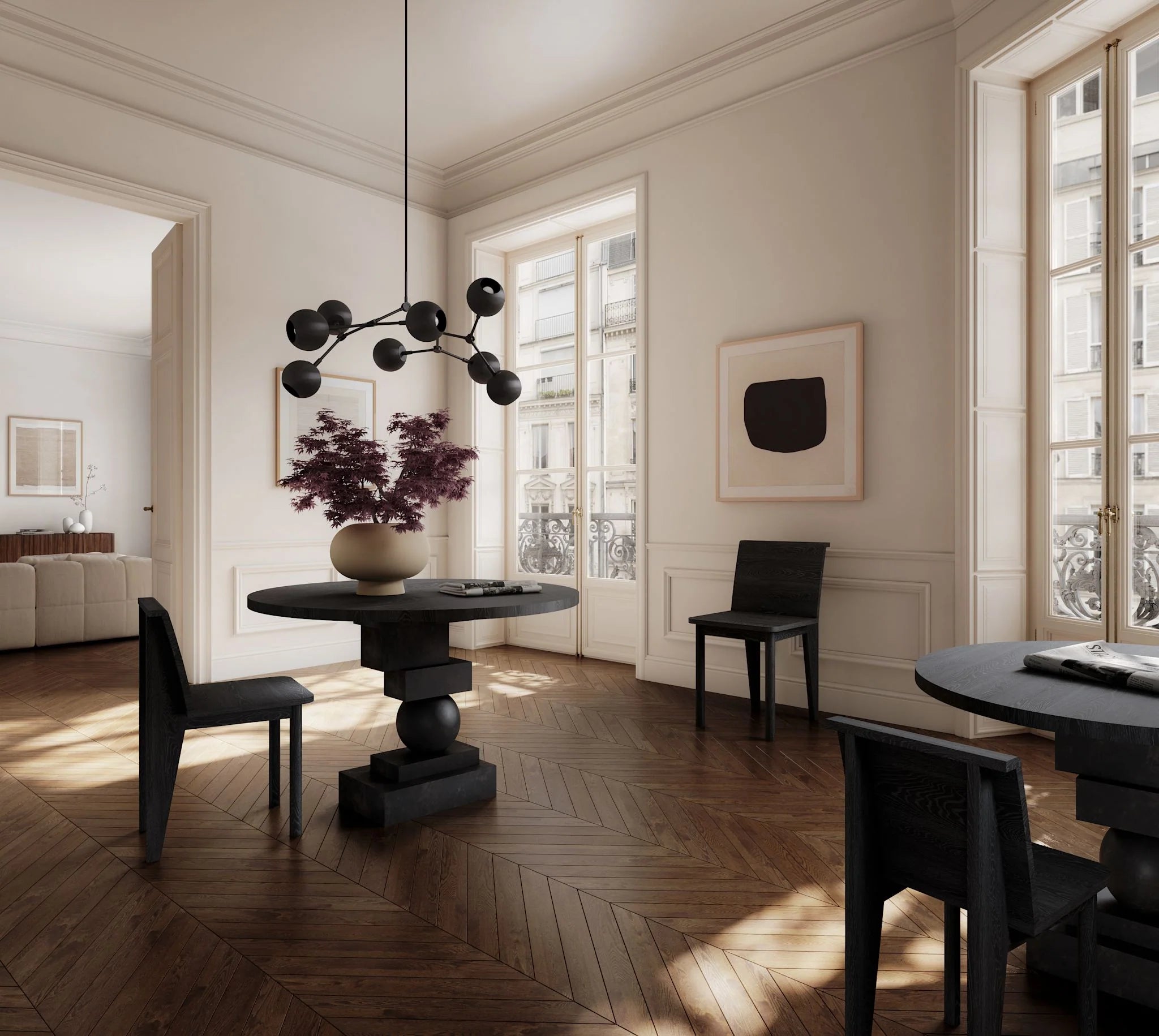 DROP GLOBE chandelier burnt black