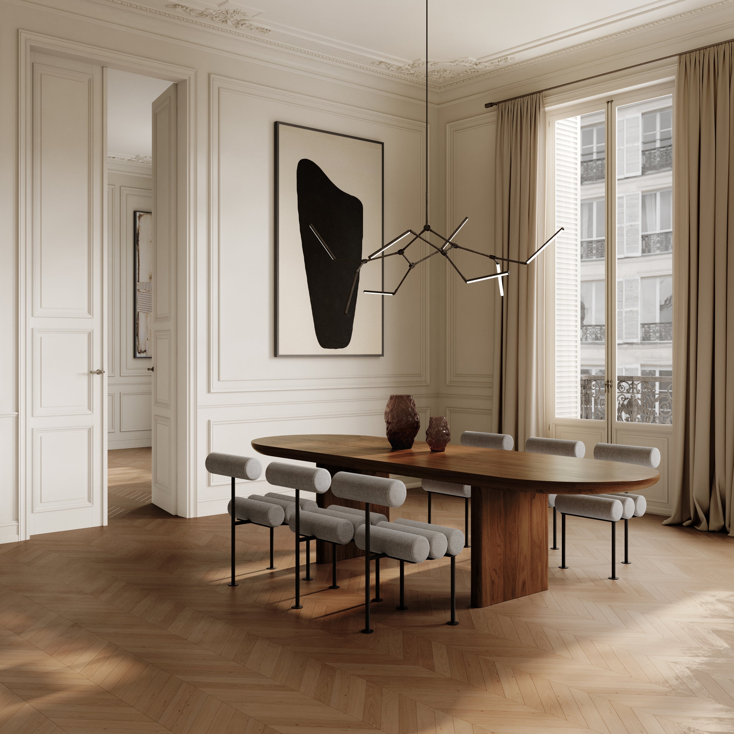 Stuhl HIRO beige mit schwarzem Gestell