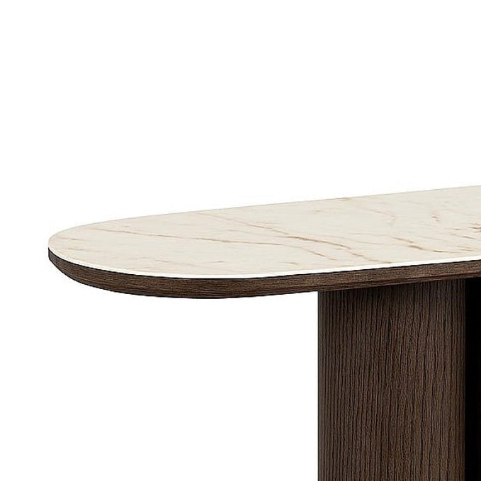 Konsolentisch LANGFORD braunes Eichenfurnier mit beigem Keramikoberfläche