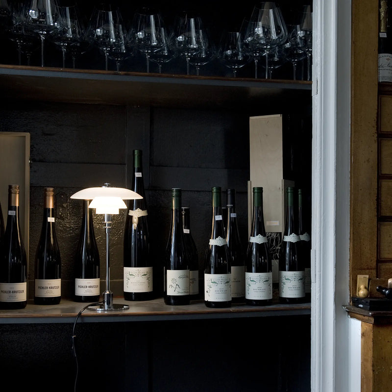 Tischlampe PH 2/1 weiß mit verchromtem Fuß
