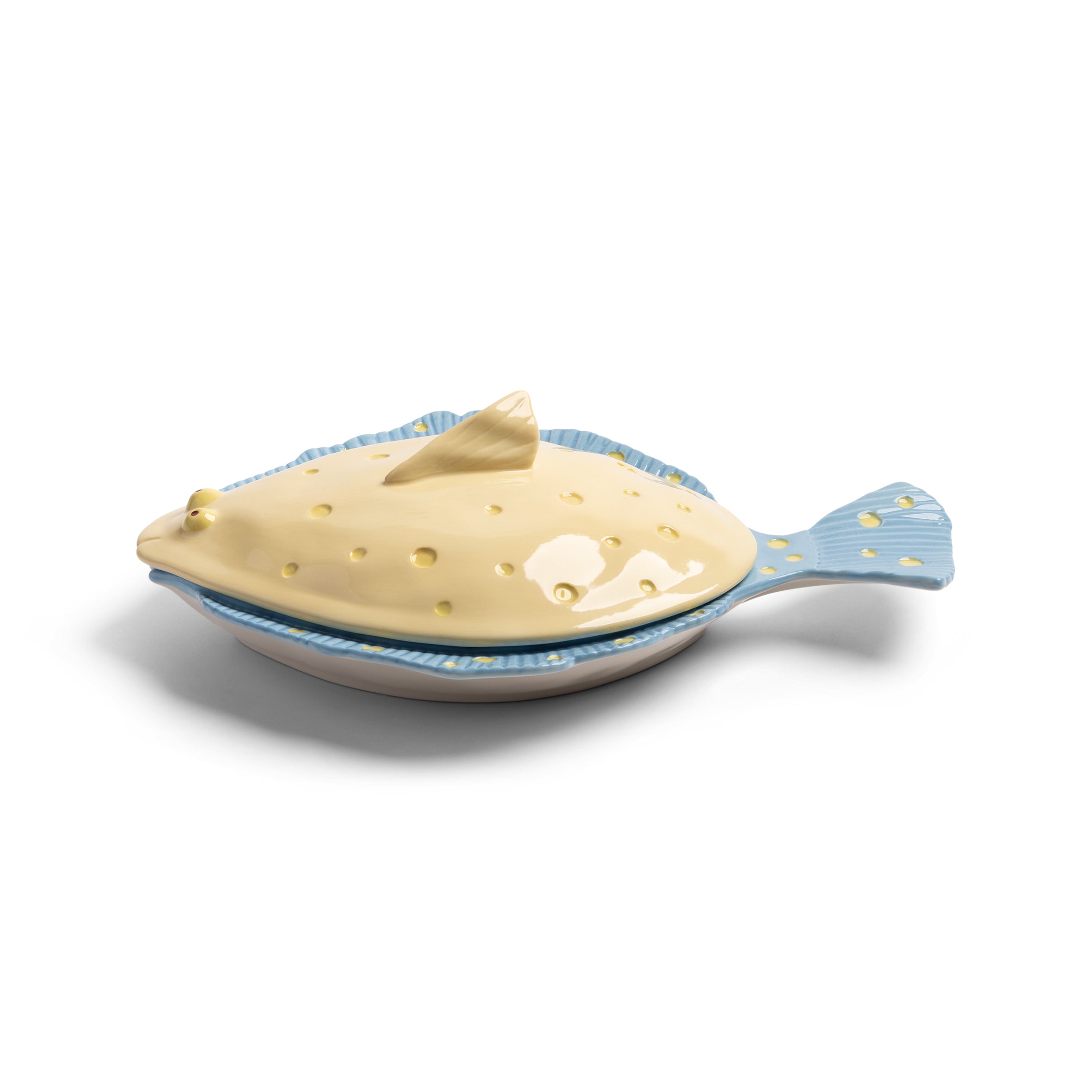 Gelber Teller mit Deckel PLAICE in Blau