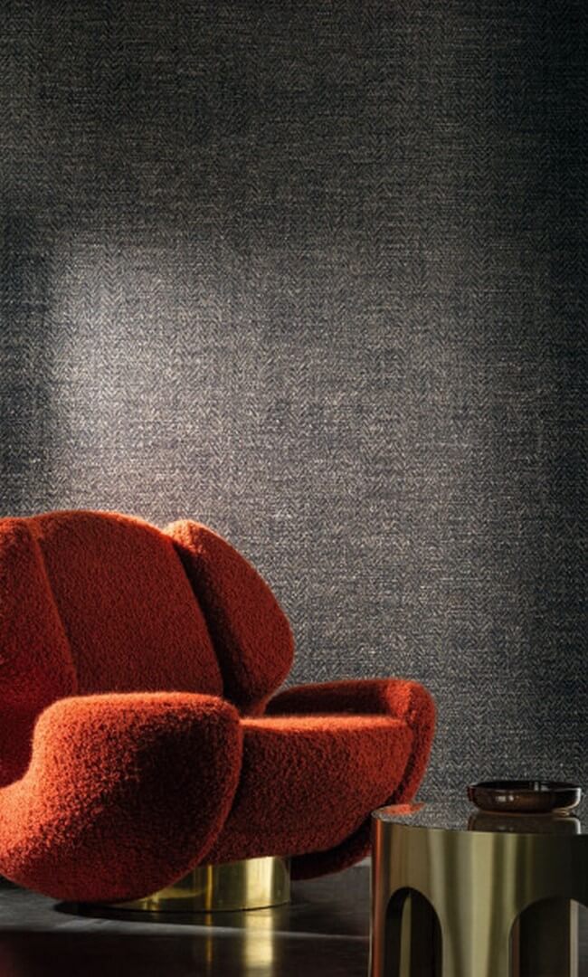 Strukturierte Textiltapete im Fischgrätmuster ELBERT - NOIR DE LUNE schwarz-weiß