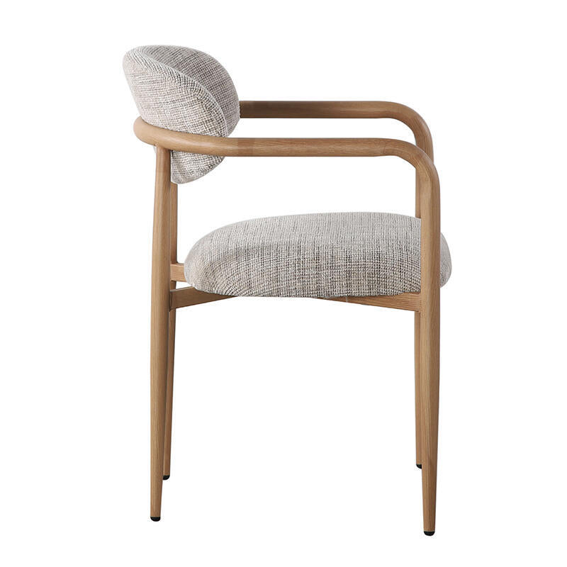 SAKE Armchair in Gray Beige with Wooden Base