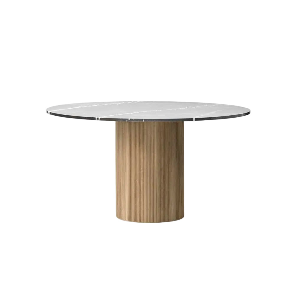 Round Table CABIN Gray Marble Top with Light Oak Base