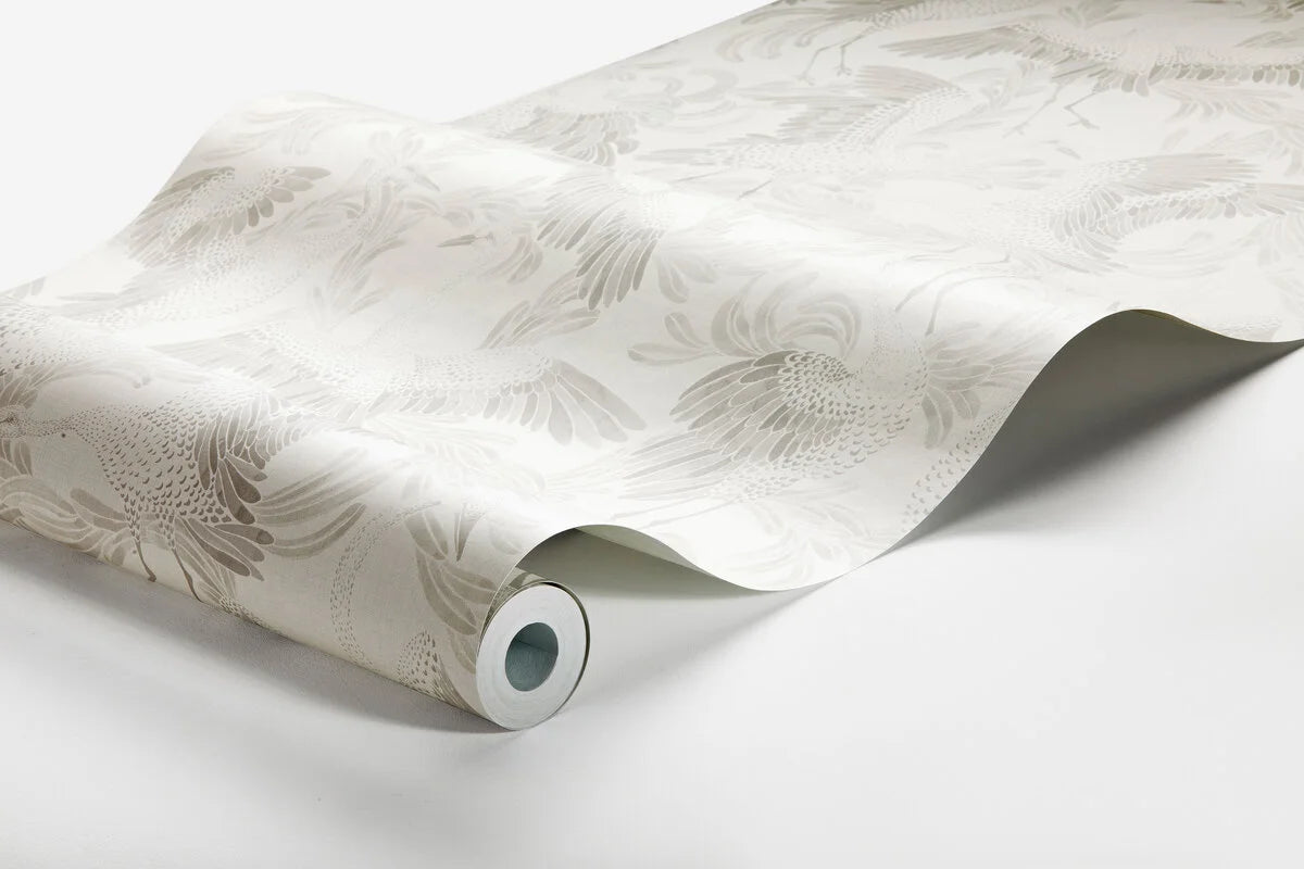 Tapete mit tierischem Motiv von Vögeln DANCING CRANE weiß mit grau