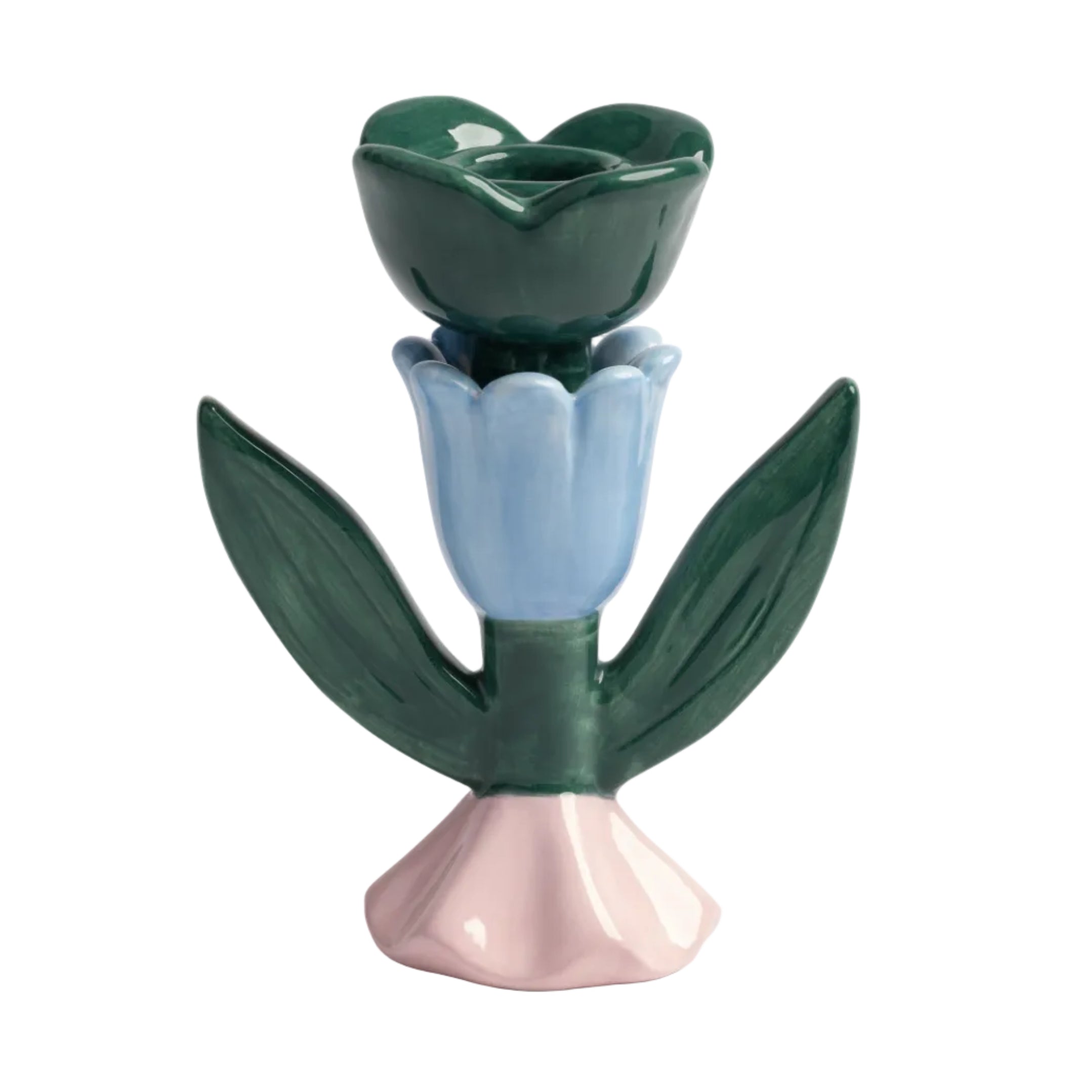 BLUME Candle Holder in Green with Blue and Pink