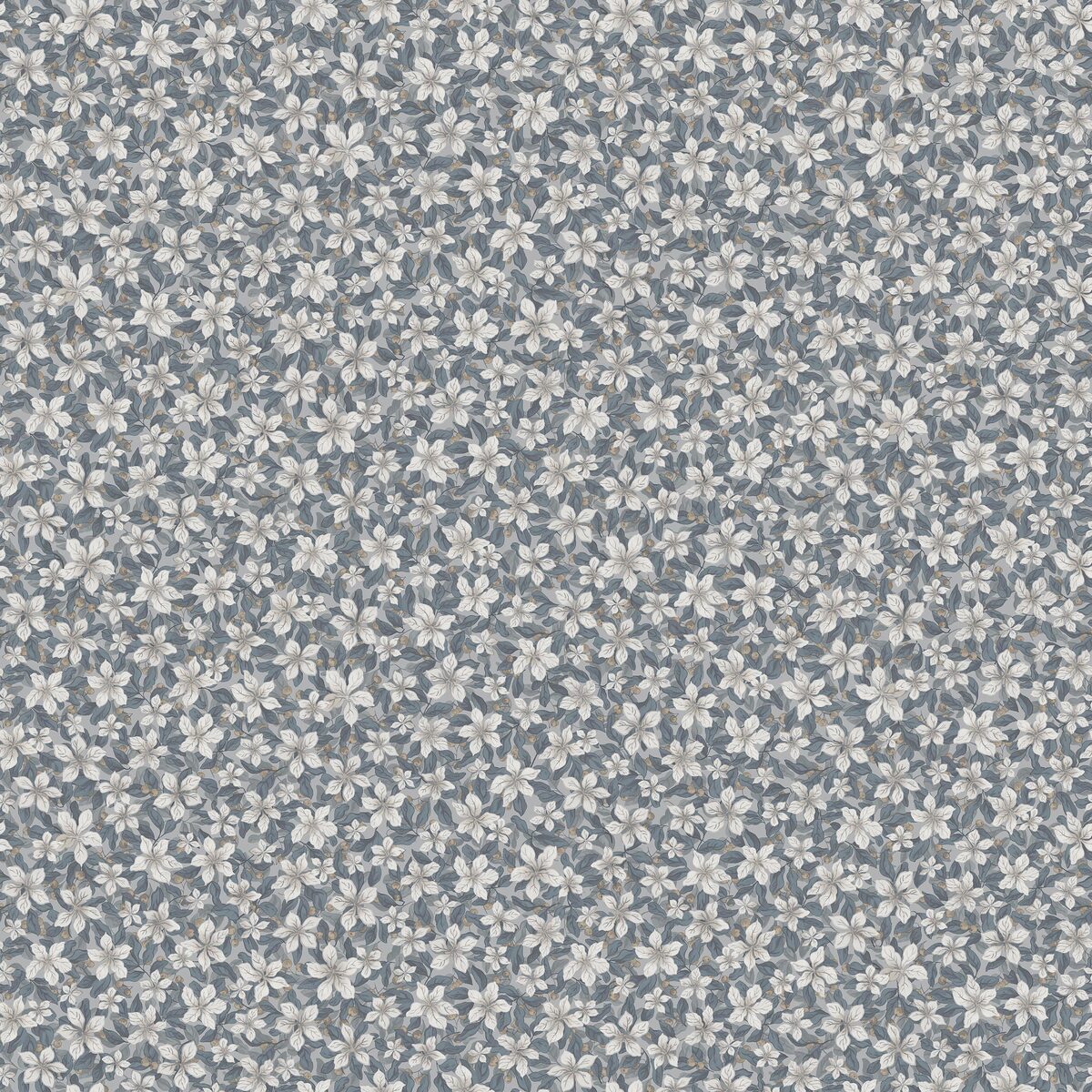 Tapete mit floralem Muster SKOGSBLOMST in Blau mit Weiß