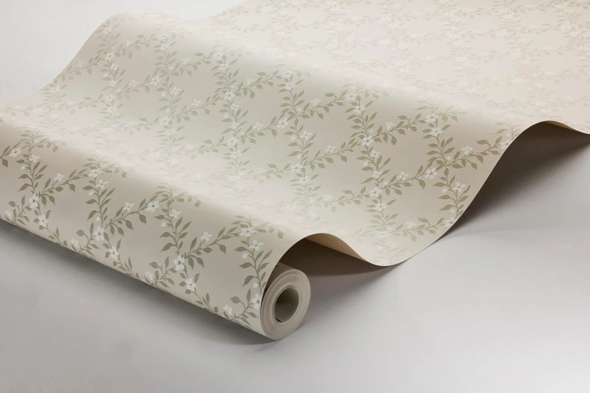Tapete mit Pflanzenmotiv SOMMARSLÖJA dunkelbeige mit Weiß