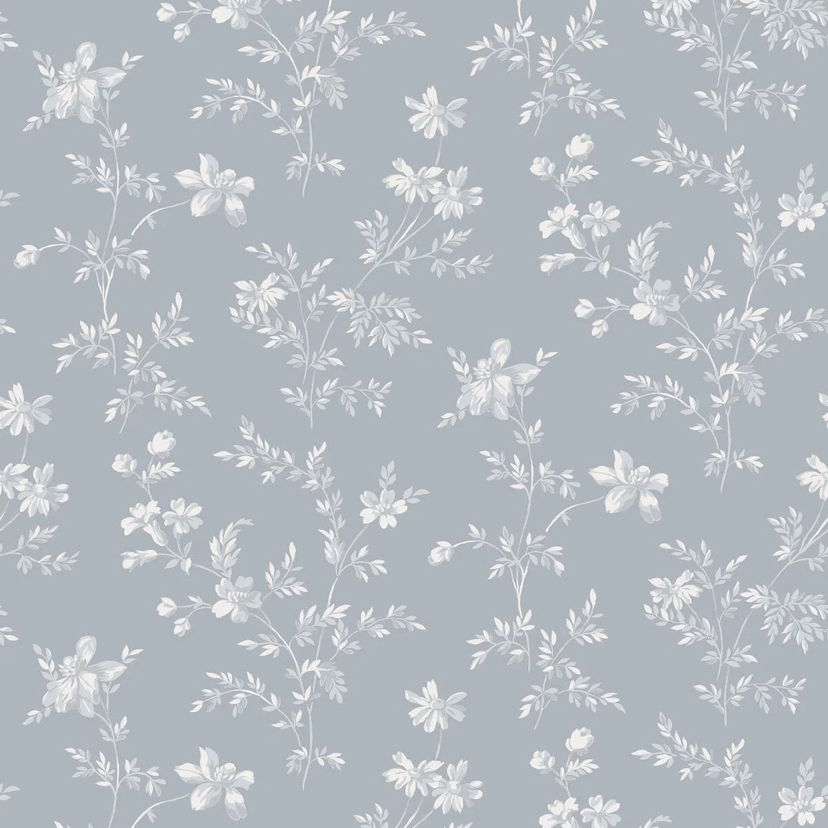 ÄNGSBLOMMA Blue and White Floral Pattern Wallpaper