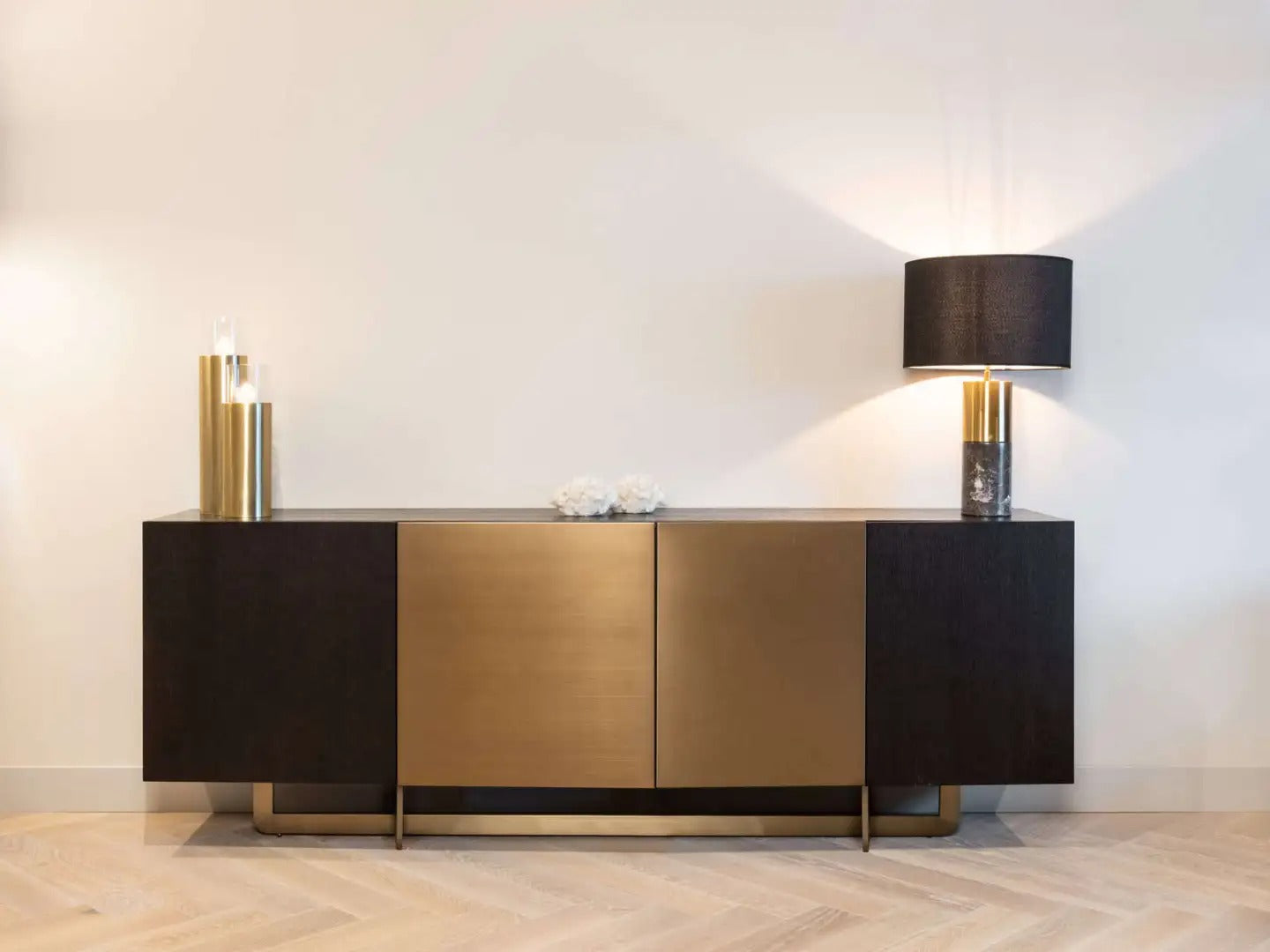 DAX black chest of drawers with brass finish