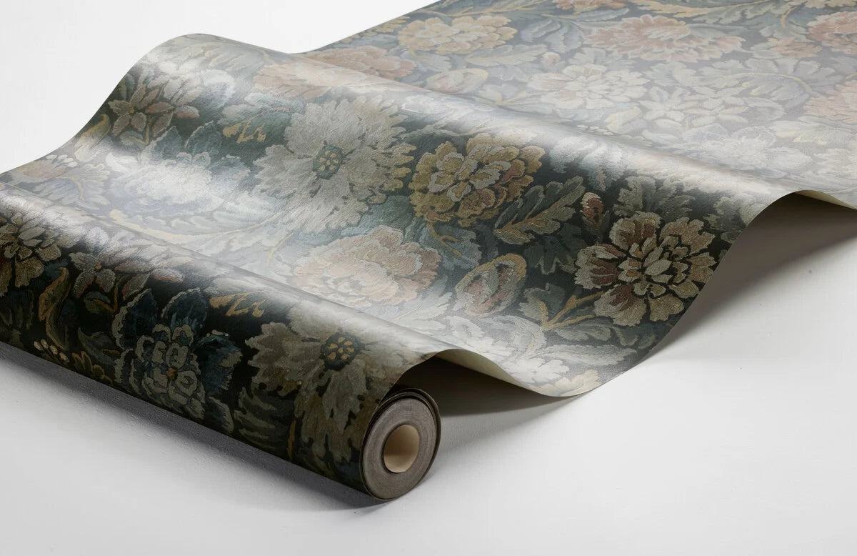 Tapete mit floralem Muster NIGHTINGALE GARDEN in gedämpftem Blau