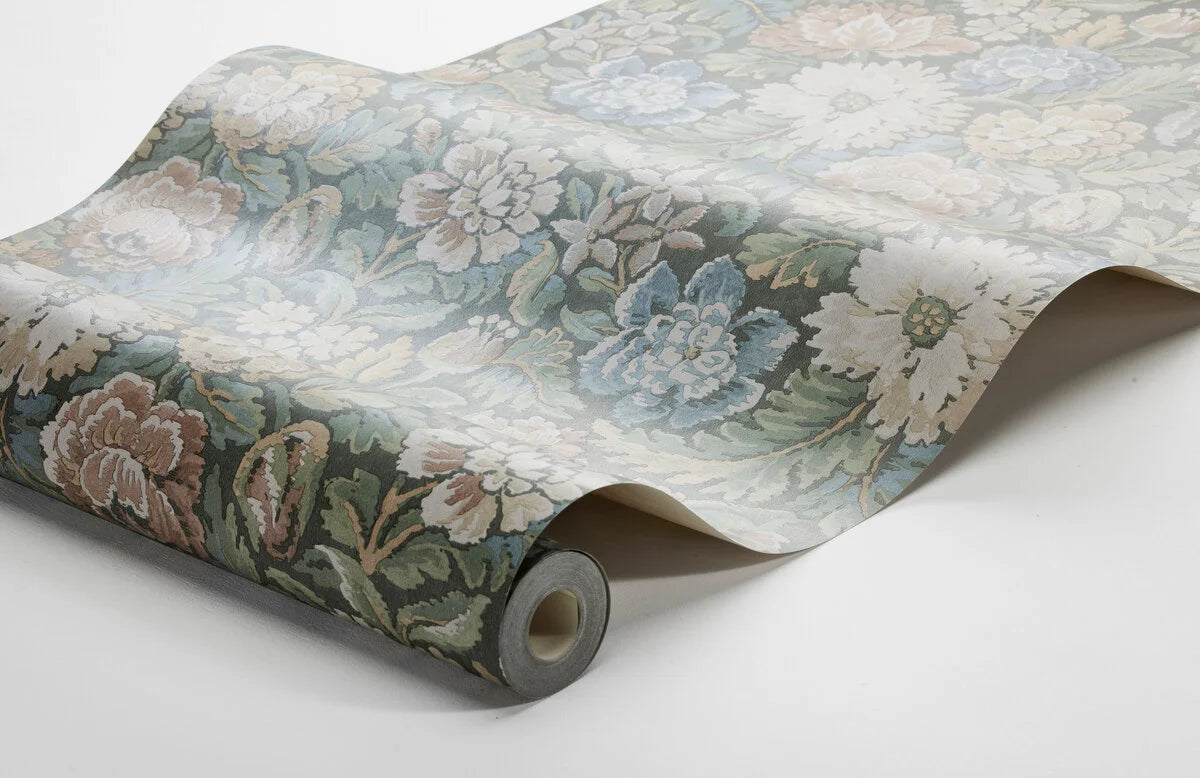 Tapete mit floralem Muster NIGHTINGALE GARDEN in gedämpftem Grün